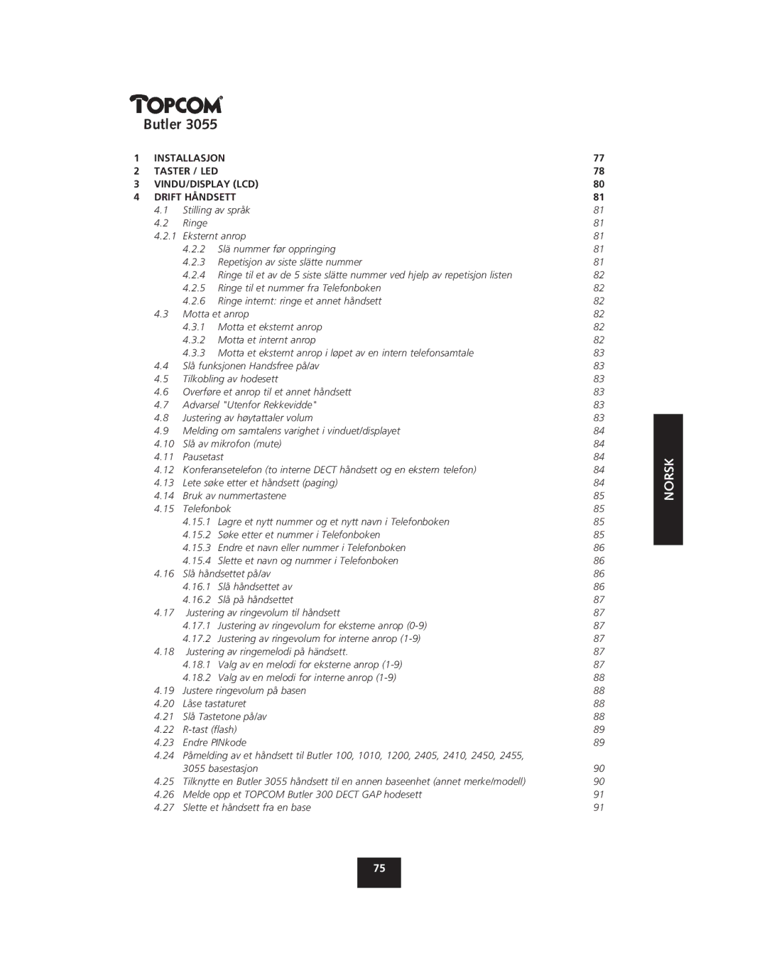 Topcom 3055 manual Norsk 