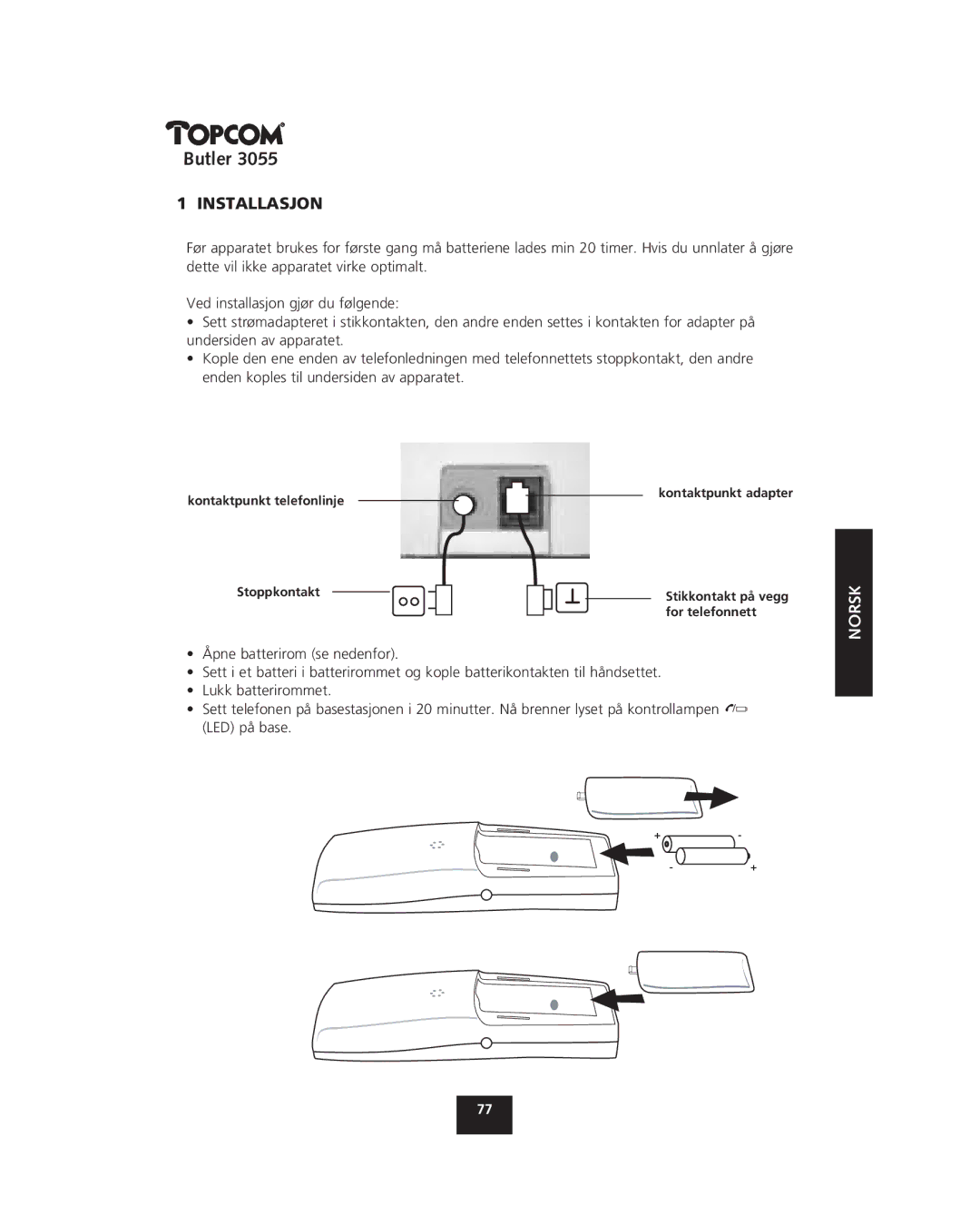 Topcom 3055 manual Installasjon 