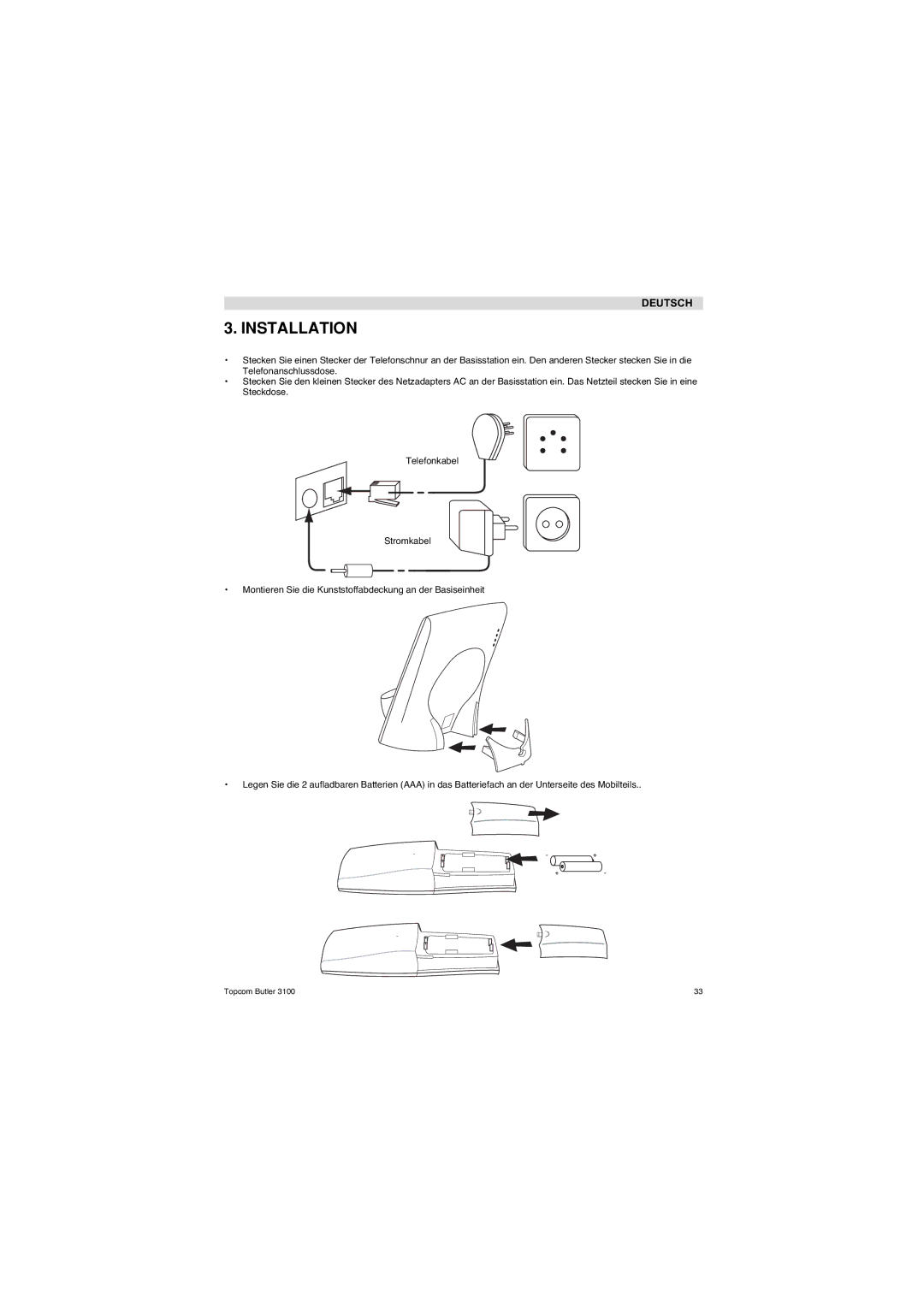 Topcom 3100 user manual Installation 