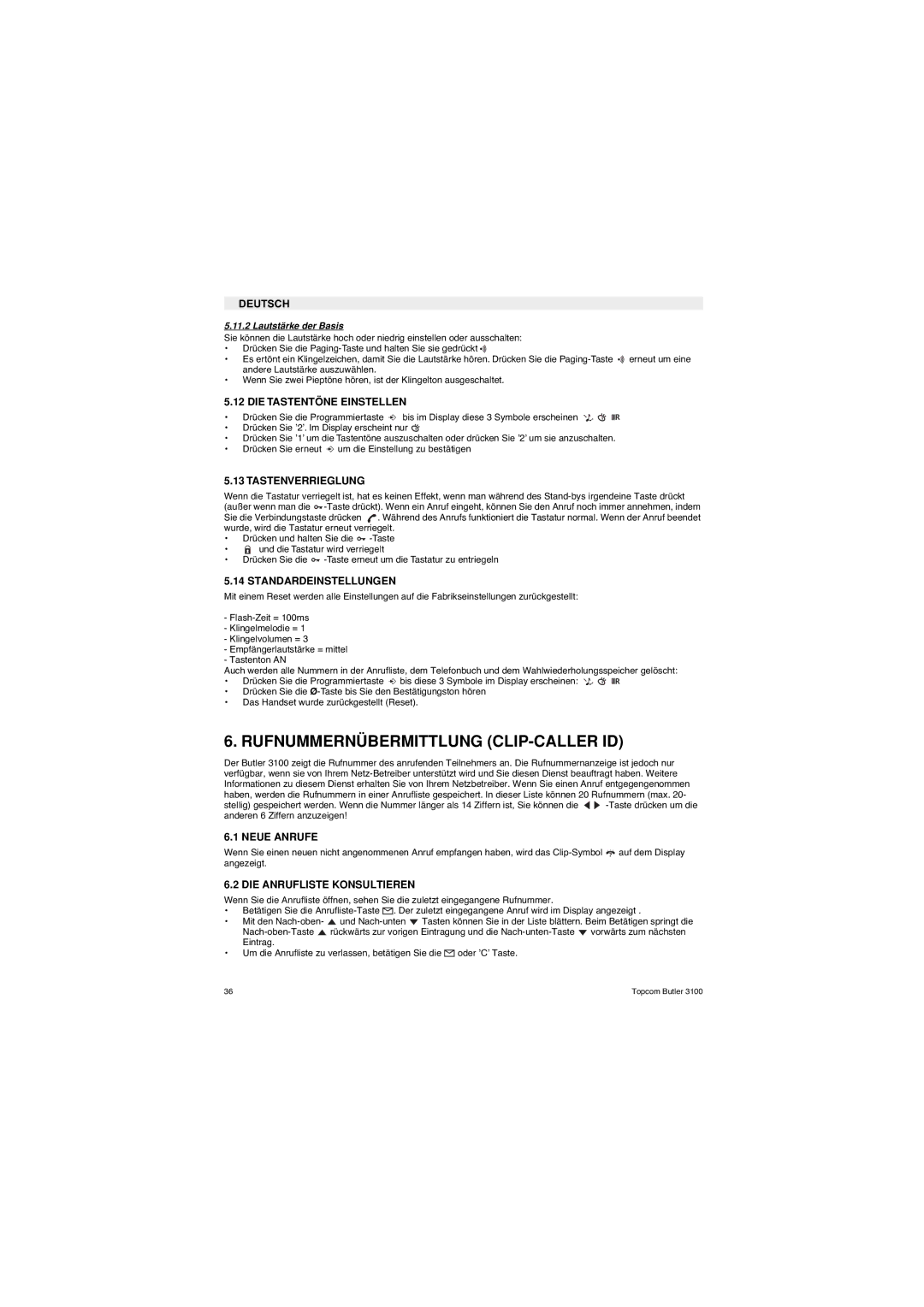 Topcom 3100 user manual Rufnummernübermittlung CLIP-CALLER ID 