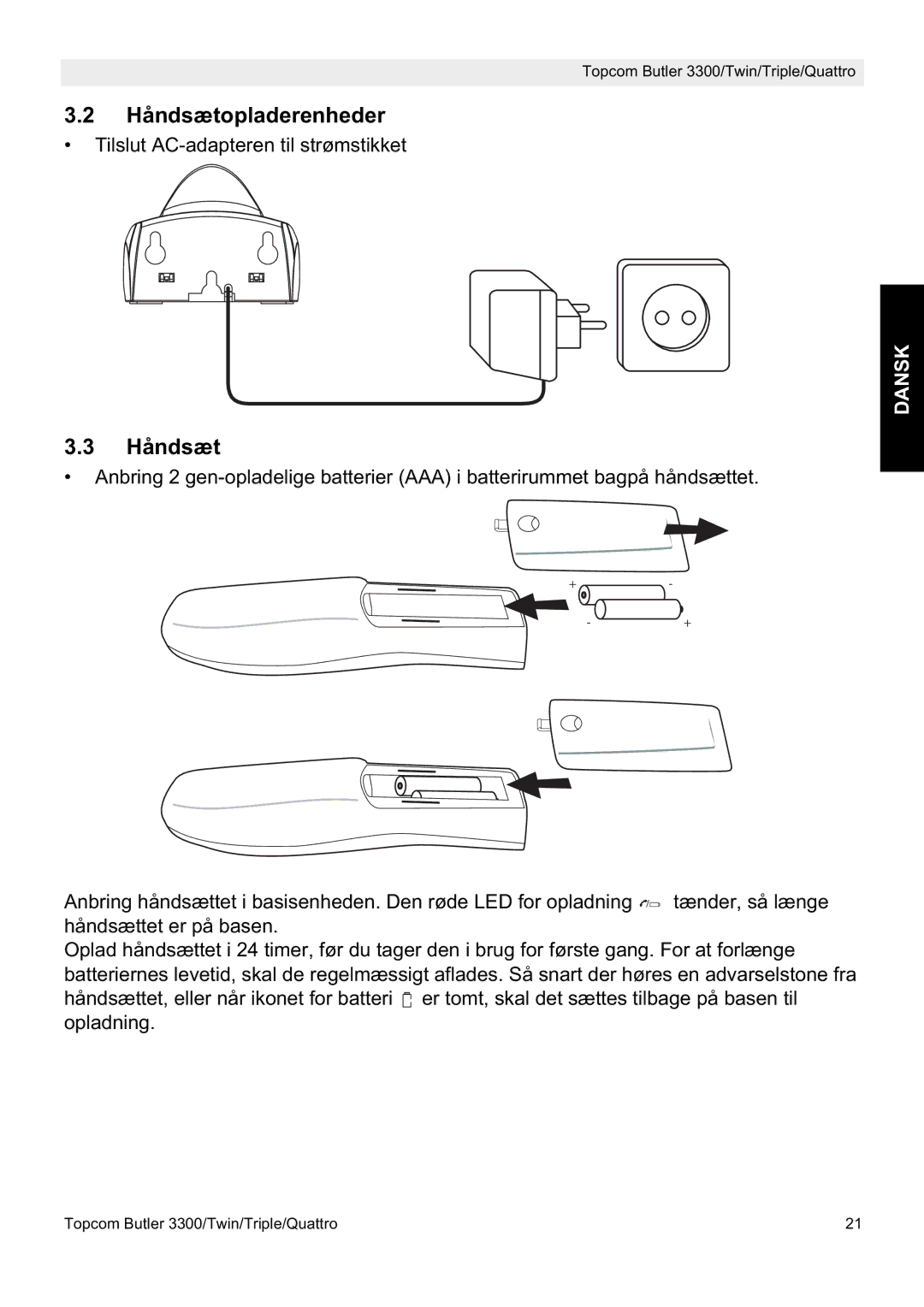 Topcom 3300 manual Håndsætopladerenheder 