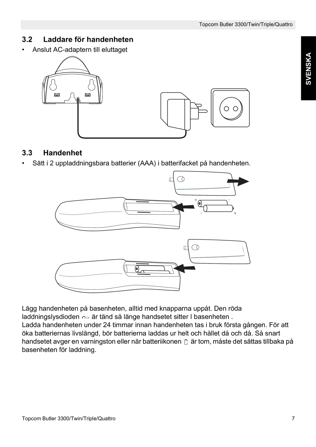 Topcom 3300 manual Laddare för handenheten 