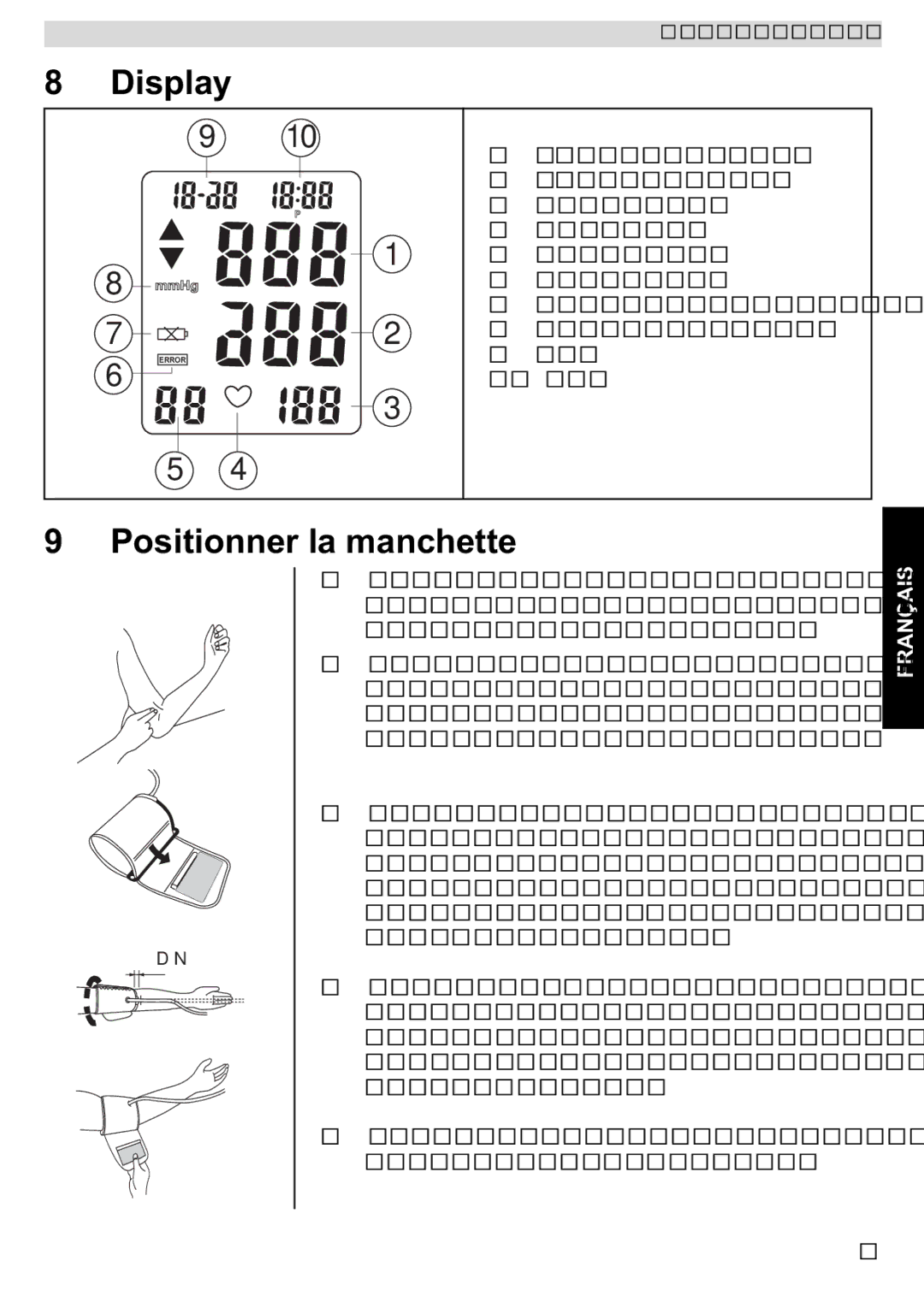 Topcom 3301 manual Display, Positionner la manchette 