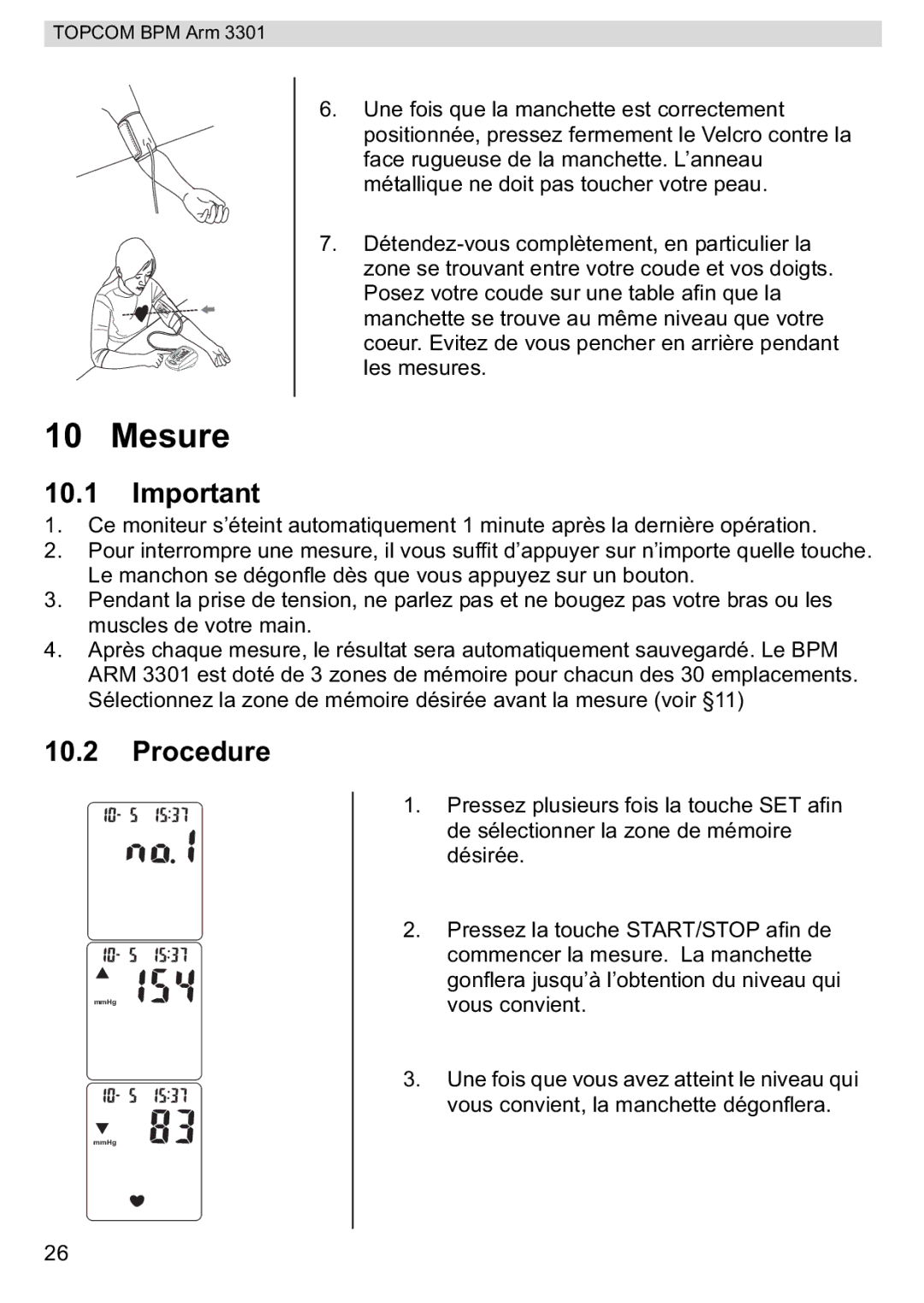 Topcom 3301 manual Mesure, Procedure 