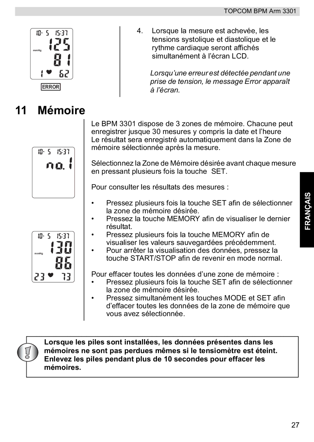 Topcom 3301 manual 11 Mémoire 