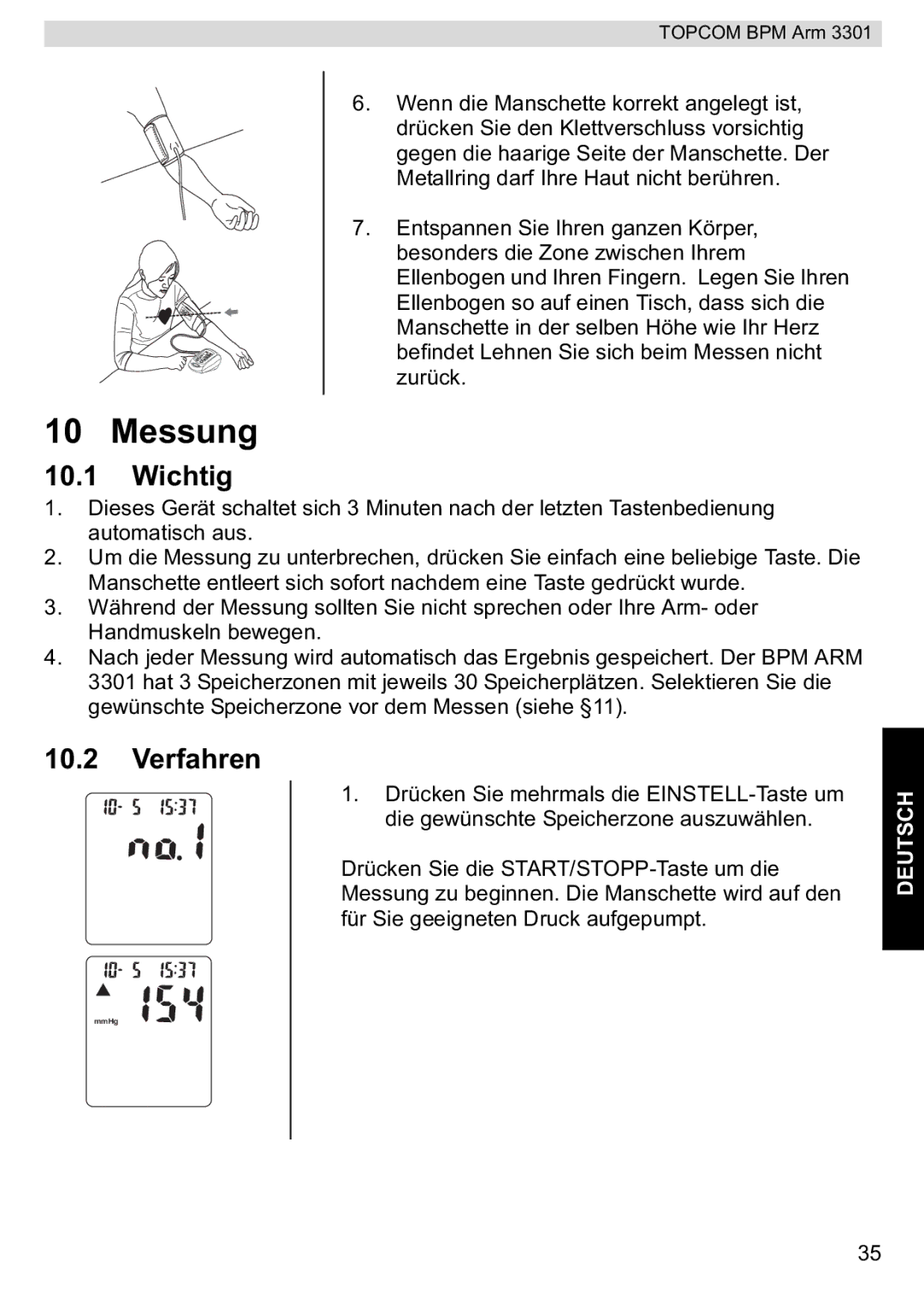 Topcom 3301 manual Messung, Wichtig, Verfahren 