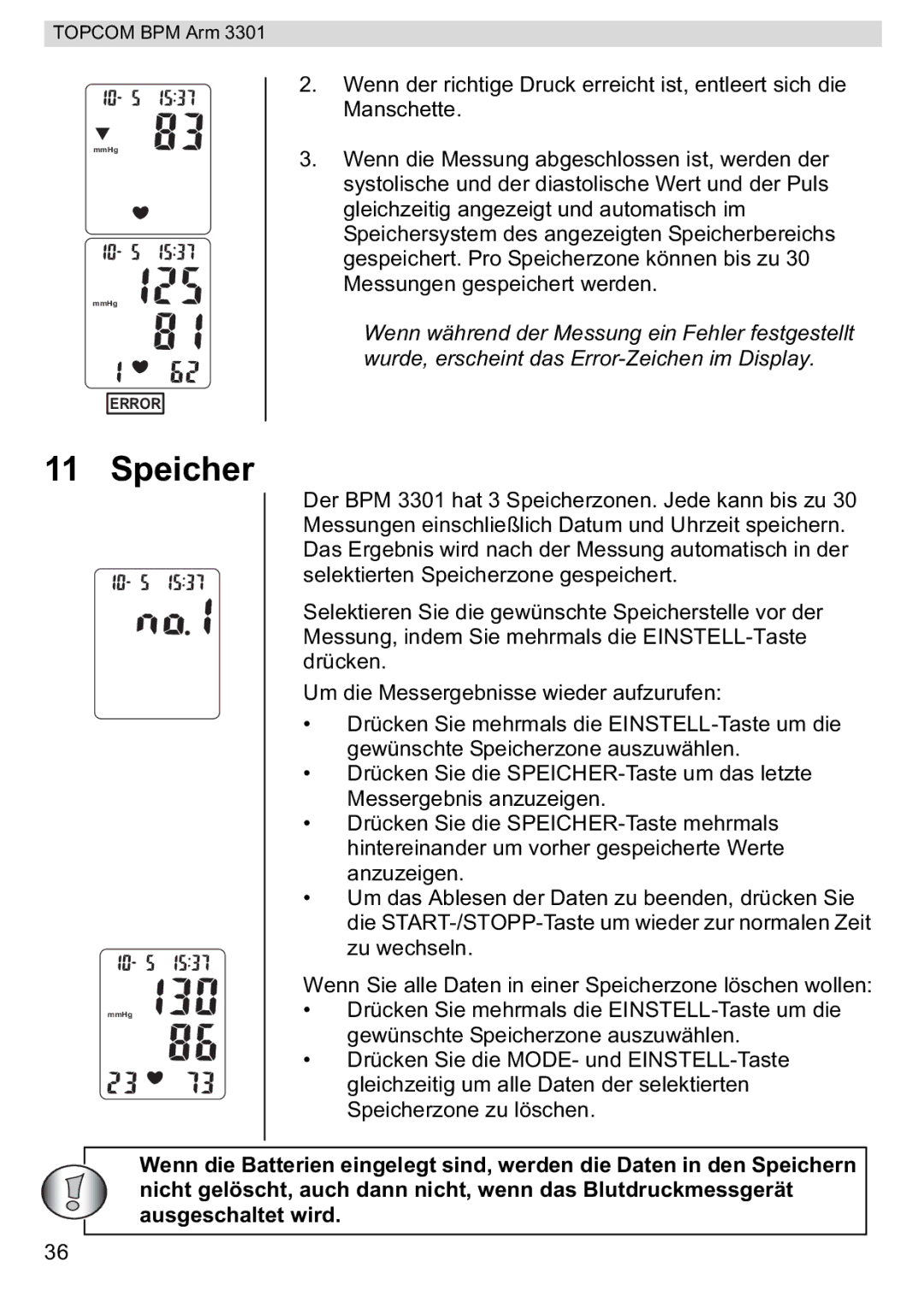 Topcom 3301 manual Speicher 