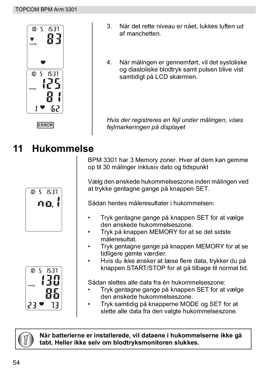 Topcom 3301 manual Hukommelse 