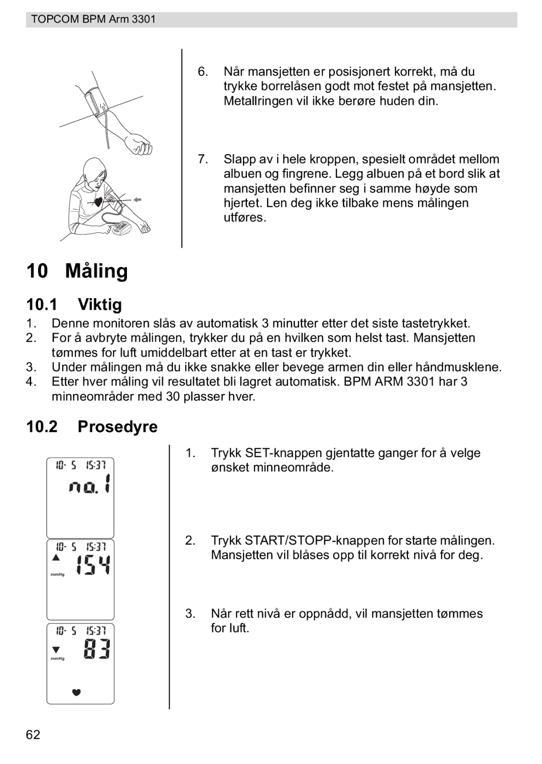 Topcom 3301 manual Viktig, Prosedyre 