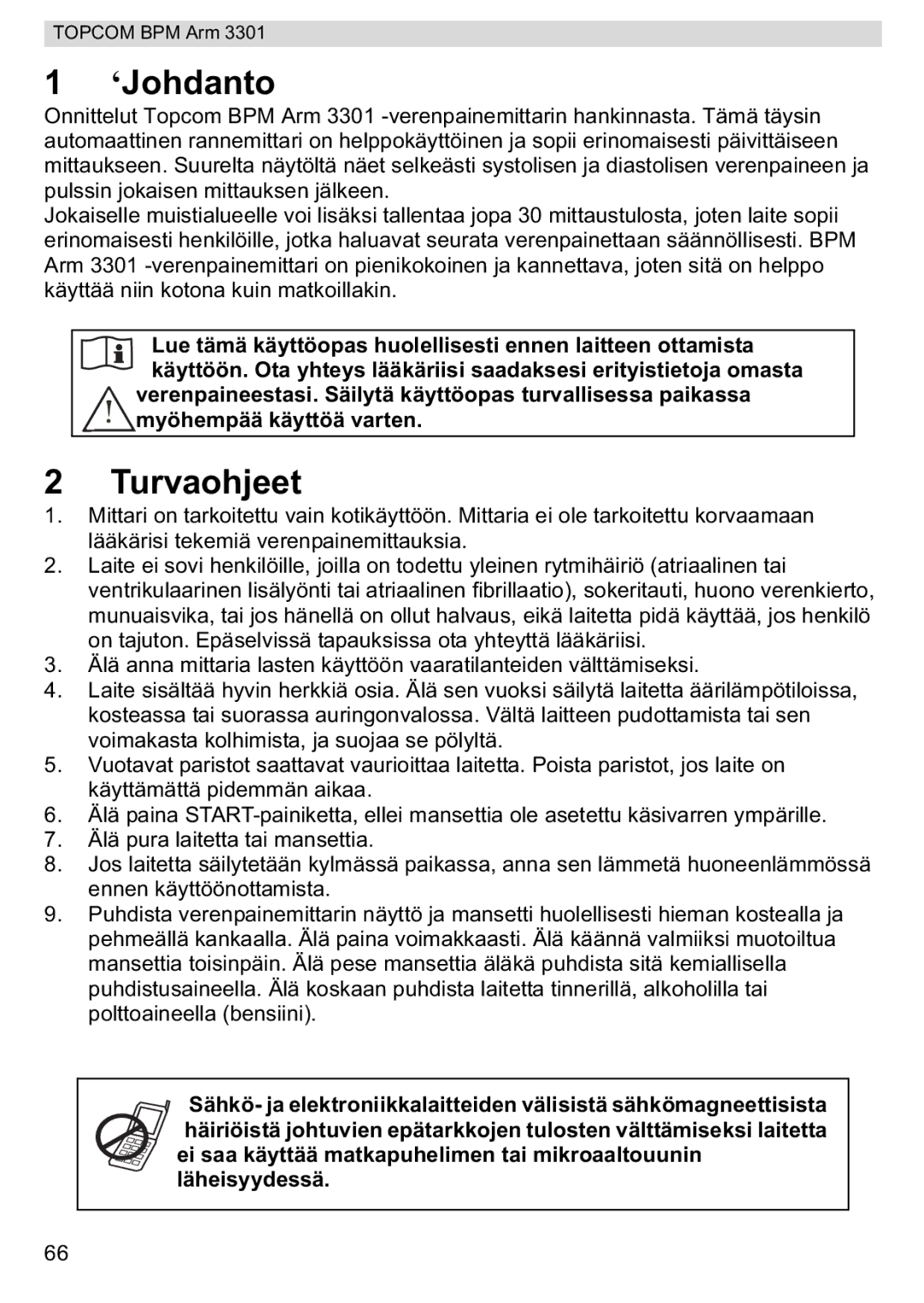 Topcom 3301 manual ‘Johdanto, Turvaohjeet 