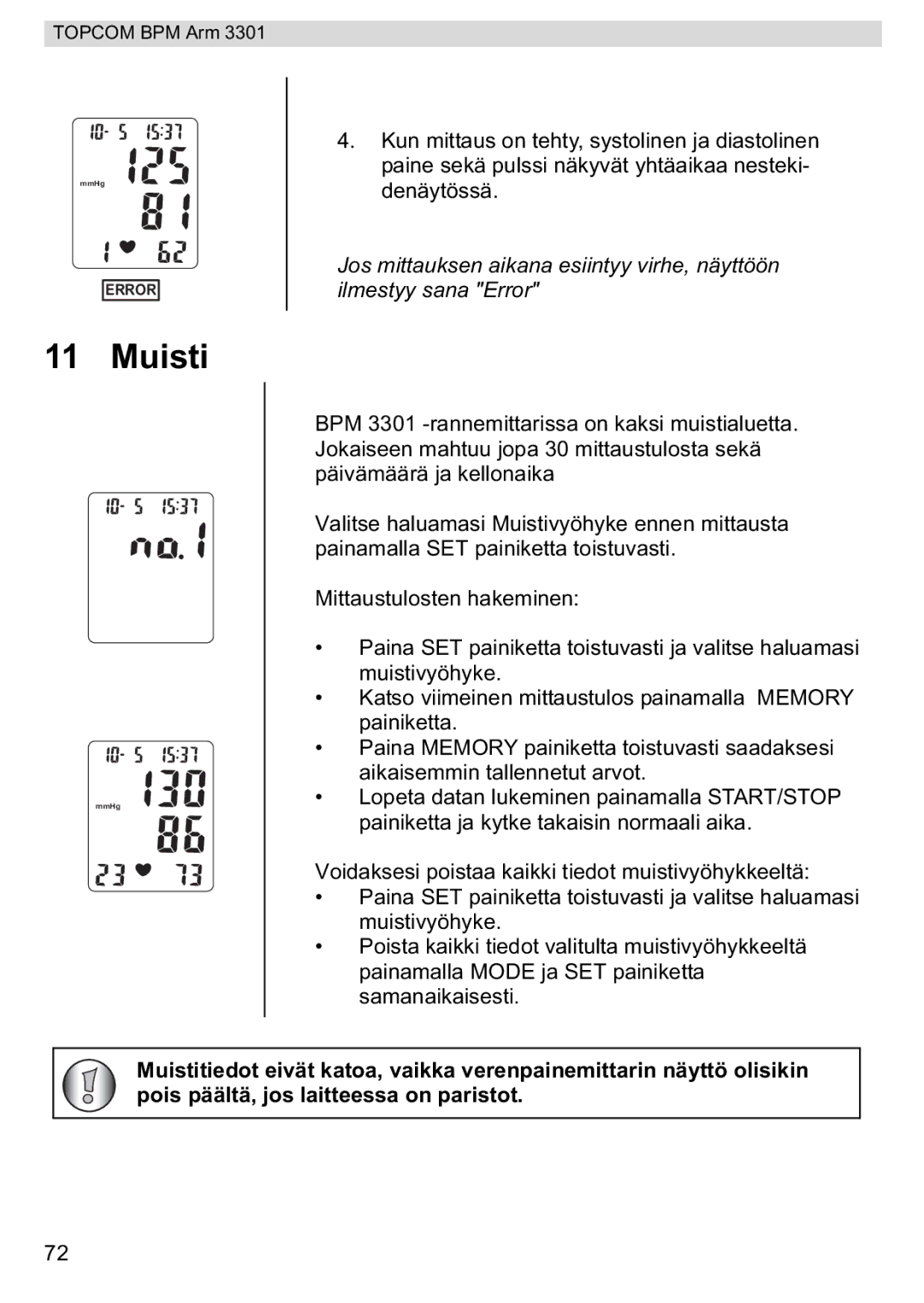 Topcom 3301 manual Muisti 