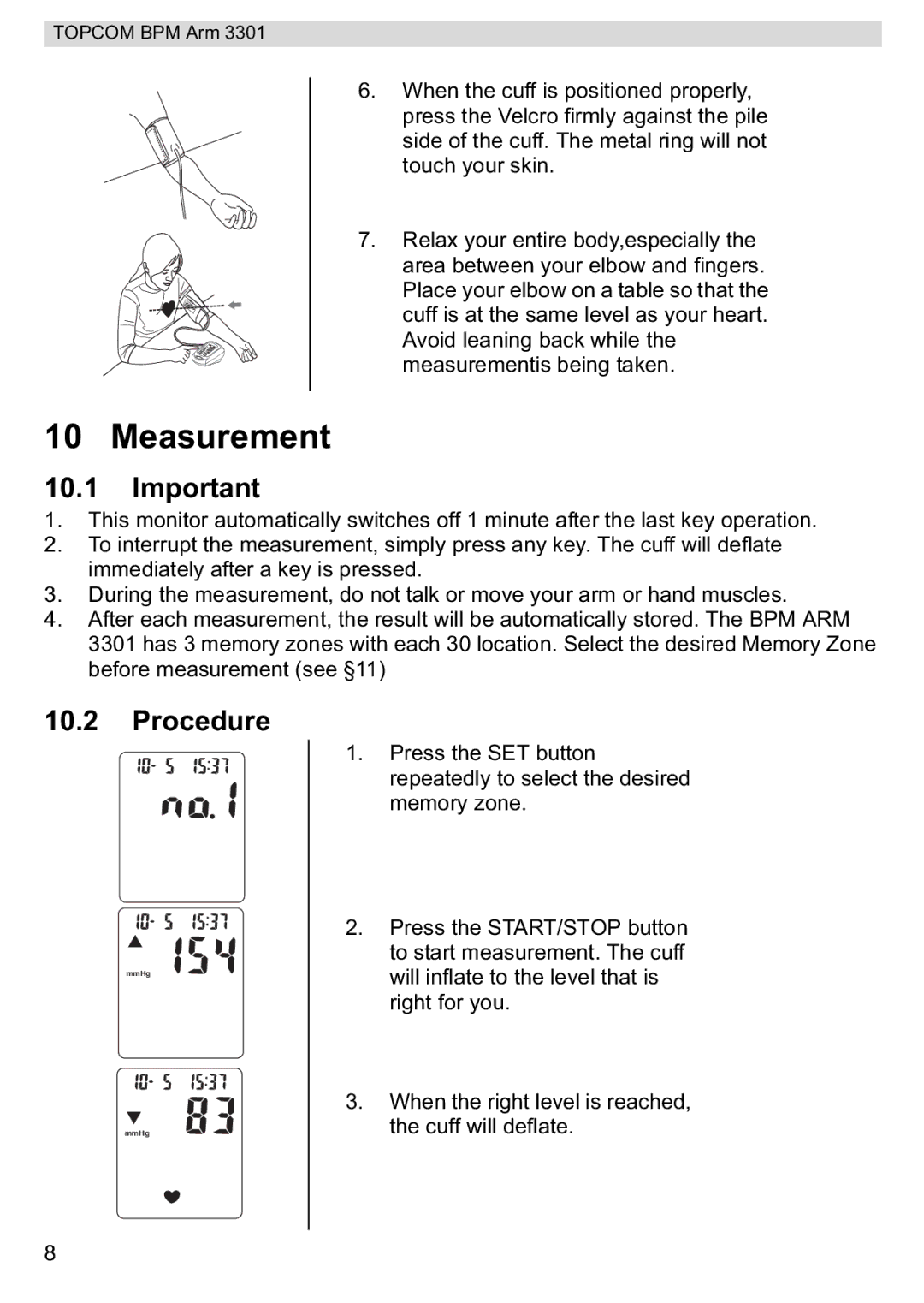 Topcom 3301 manual Measurement, Procedure 