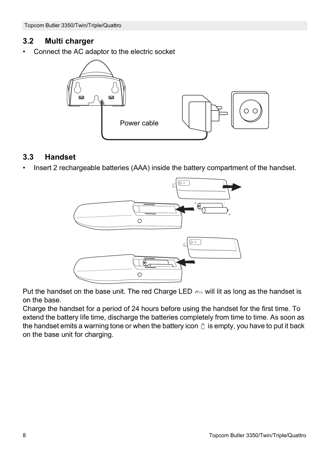 Topcom 3350 manual Multi charger, Handset 