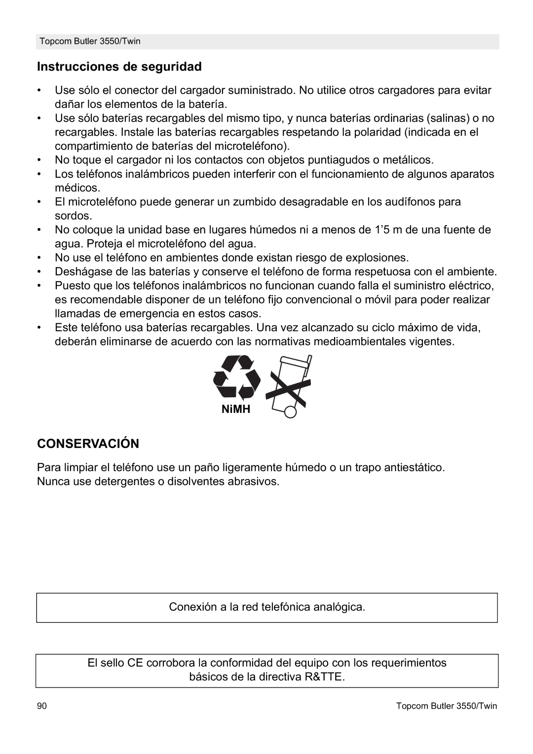 Topcom 3550/Twin manual Instrucciones de seguridad, Conservación 