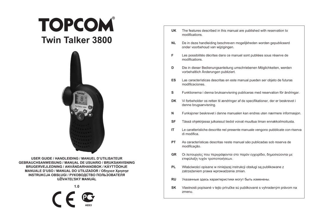 Topcom 3800 manual do utilizador Twin Talker 