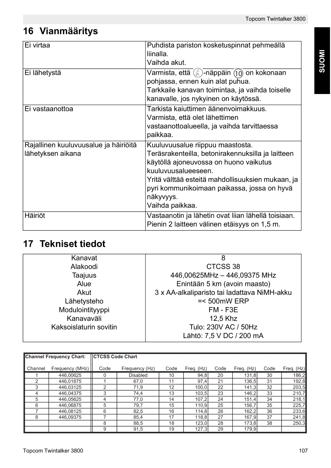 Topcom 3800 manual do utilizador Vianmääritys 