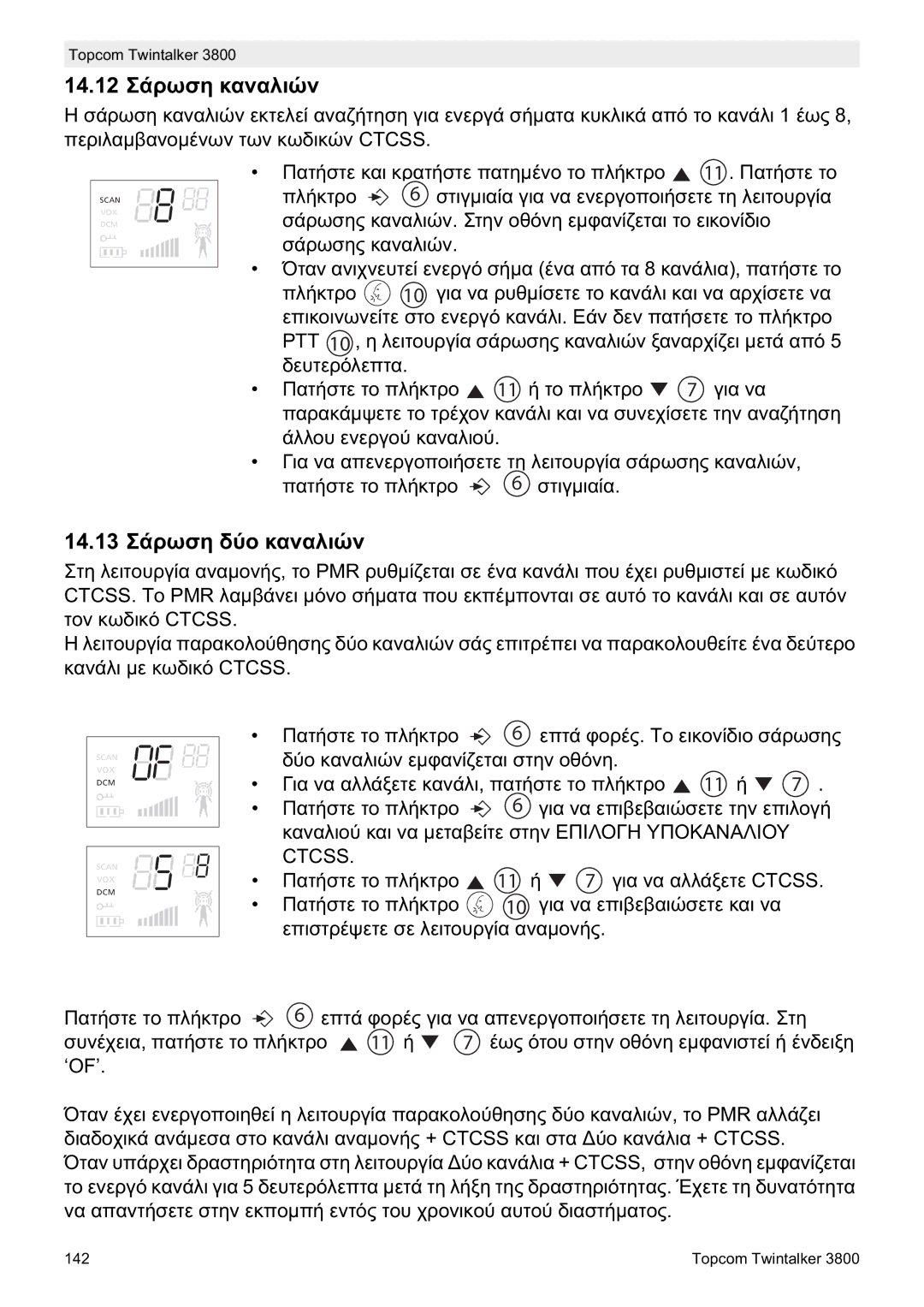 Topcom 3800 manual do utilizador 14.12 ȈȐȡȦıȘ țĮȞĮȜȚȫȞ, 14.13 ȈȐȡȦıȘ įȪȠ țĮȞĮȜȚȫȞ 