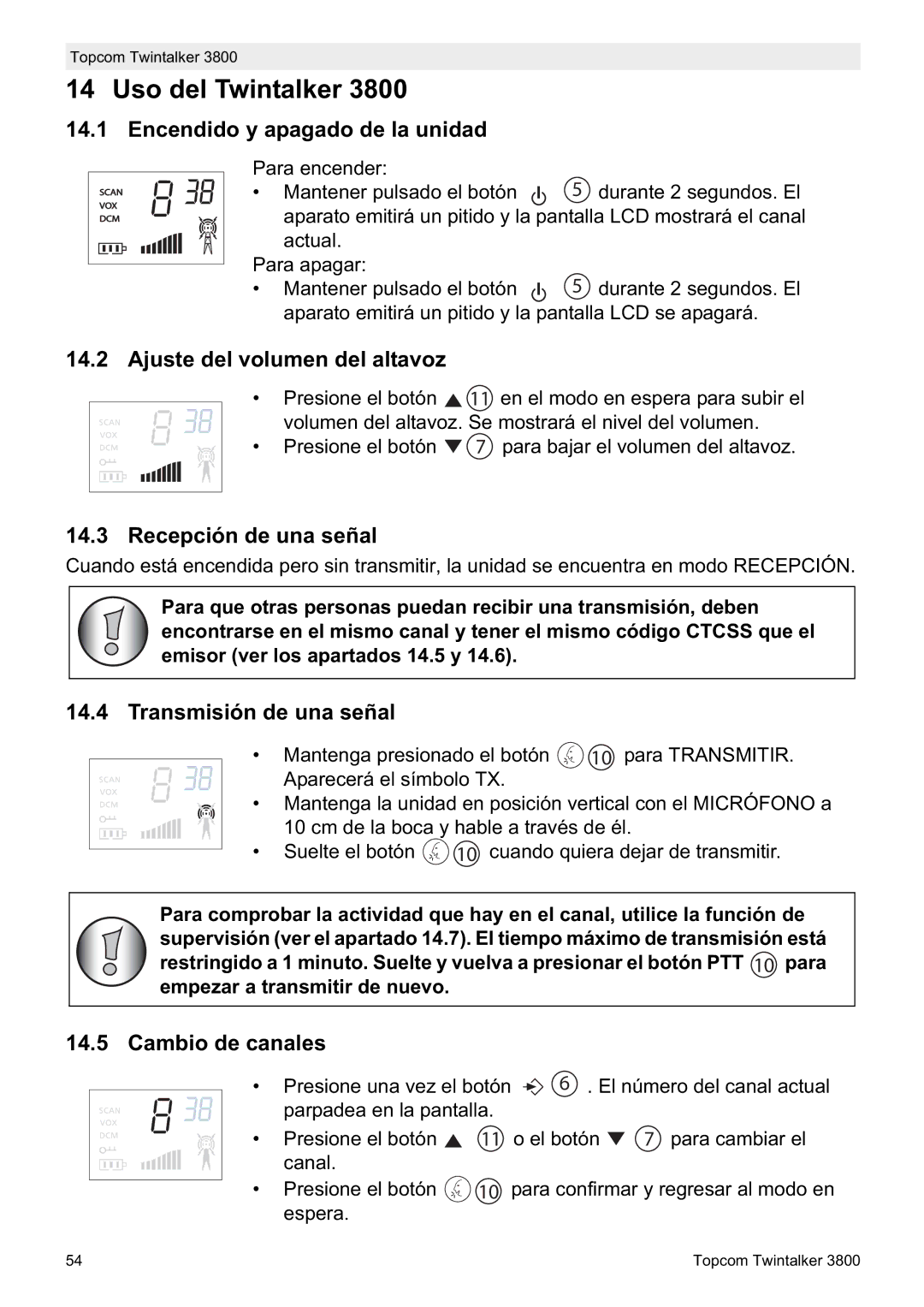 Topcom 3800 manual do utilizador Uso del Twintalker 