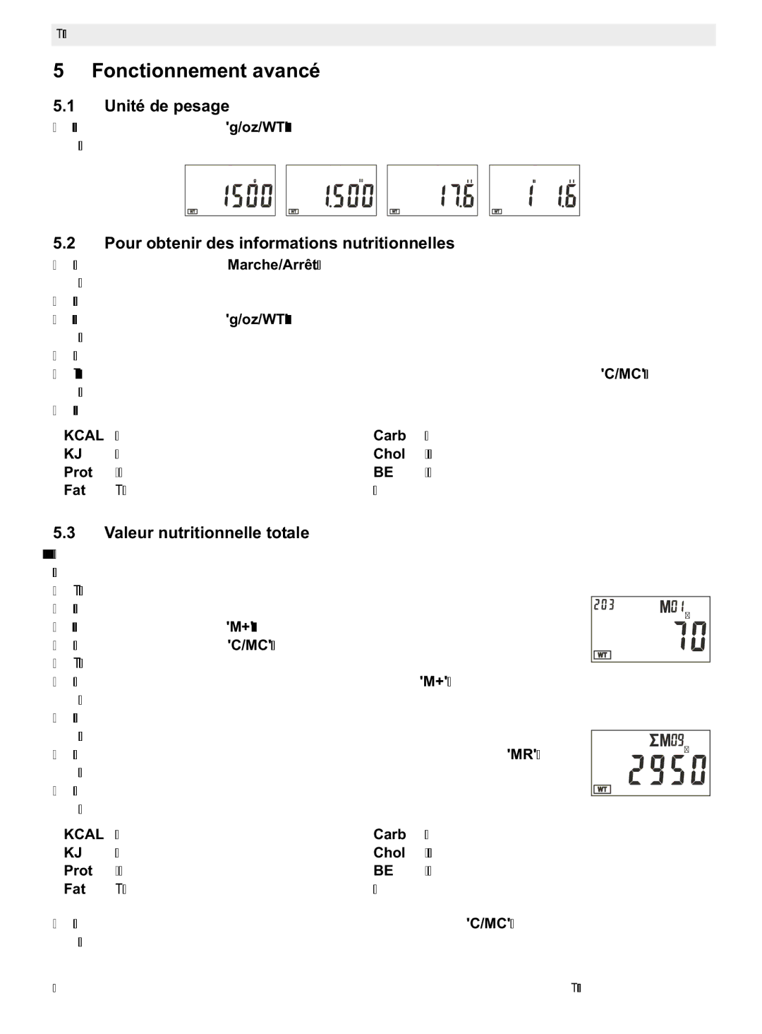 Topcom 400 manual do utilizador Fonctionnement avancé, Unité de pesage, Pour obtenir des informations nutritionnelles 