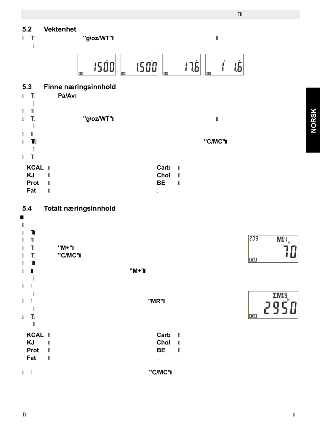 Topcom 400 manual do utilizador Vektenhet, Finne næringsinnhold, Totalt næringsinnhold 