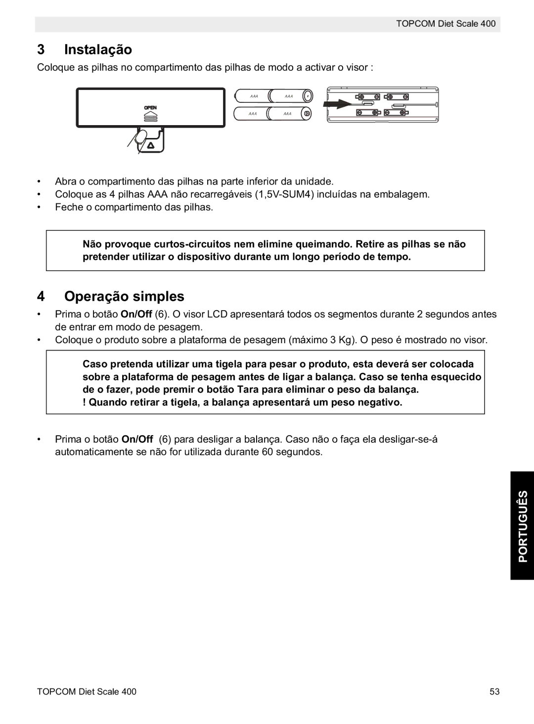 Topcom 400 manual do utilizador Instalação, Operação simples 