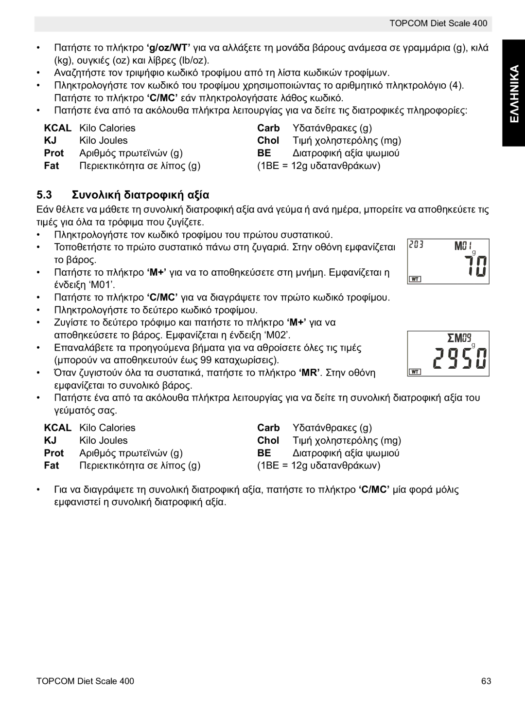 Topcom 400 manual do utilizador ‘g/oz/WT’ ‘C/MC’ 