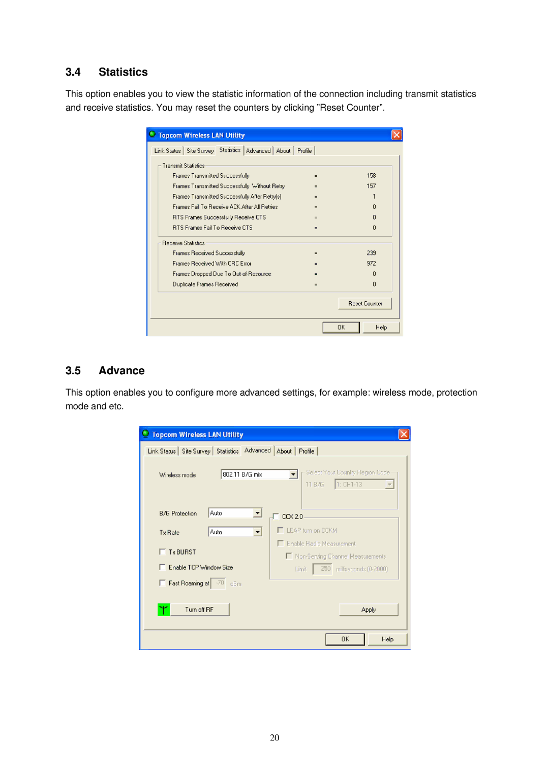 Topcom 4001G manual Statistics, Advance 