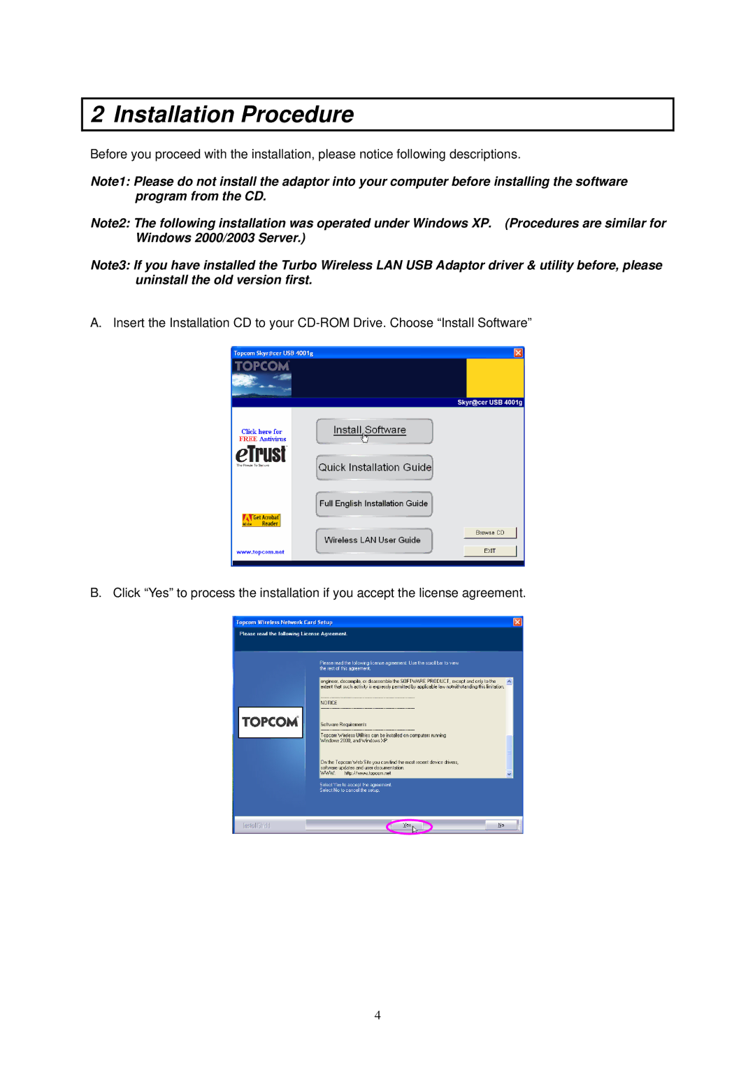 Topcom 4001G manual Installation Procedure 