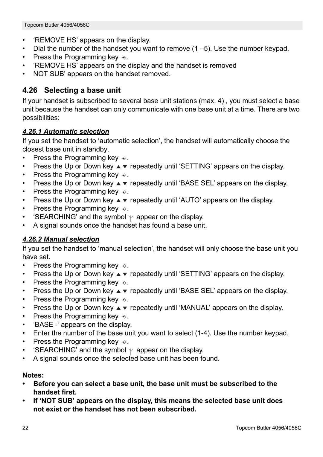Topcom 4056C manual Selecting a base unit, Automatic selection, Manual selection 
