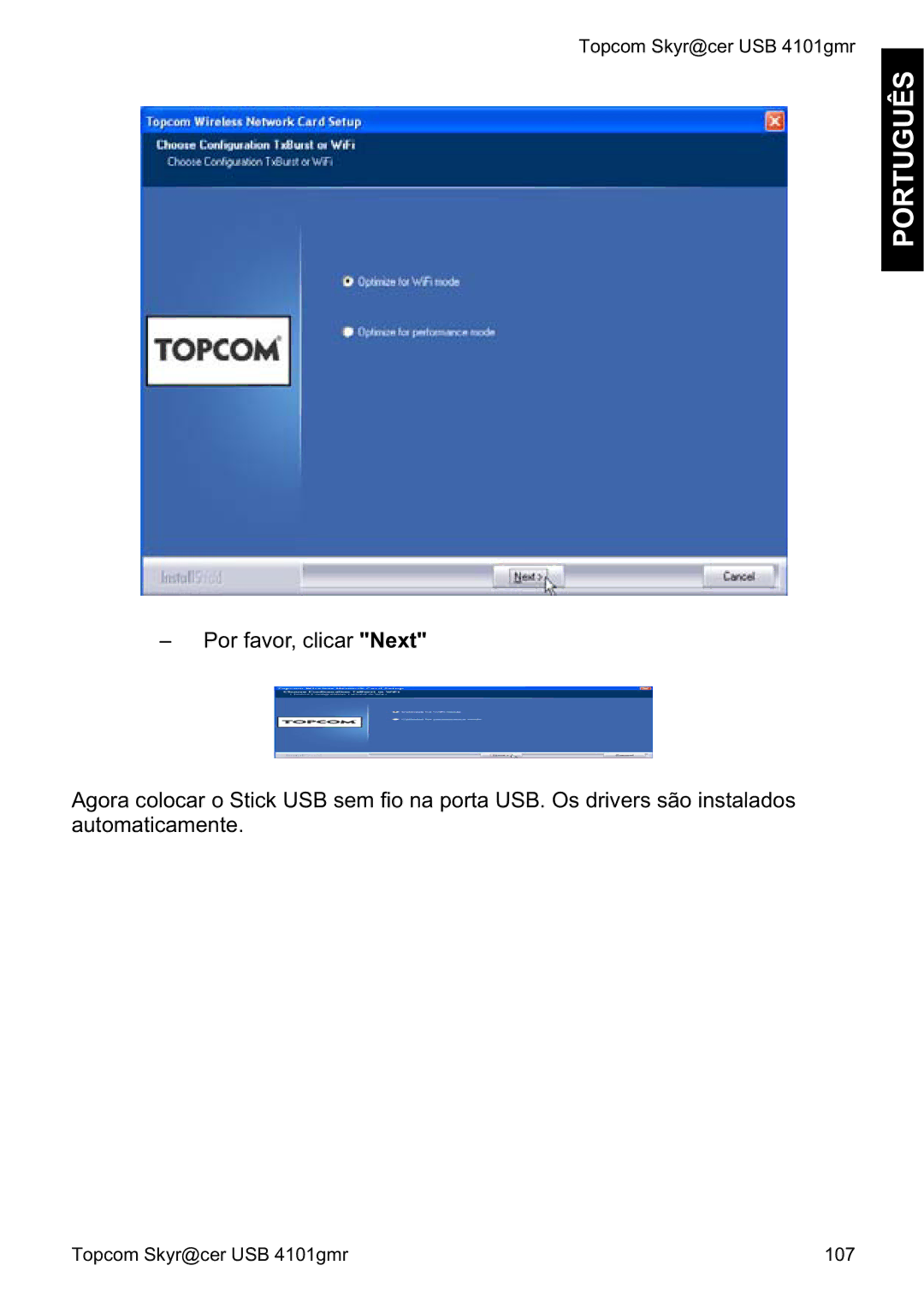 Topcom 4101GMR manual do utilizador Topcom Skyr@cer USB 4101gmr 107 