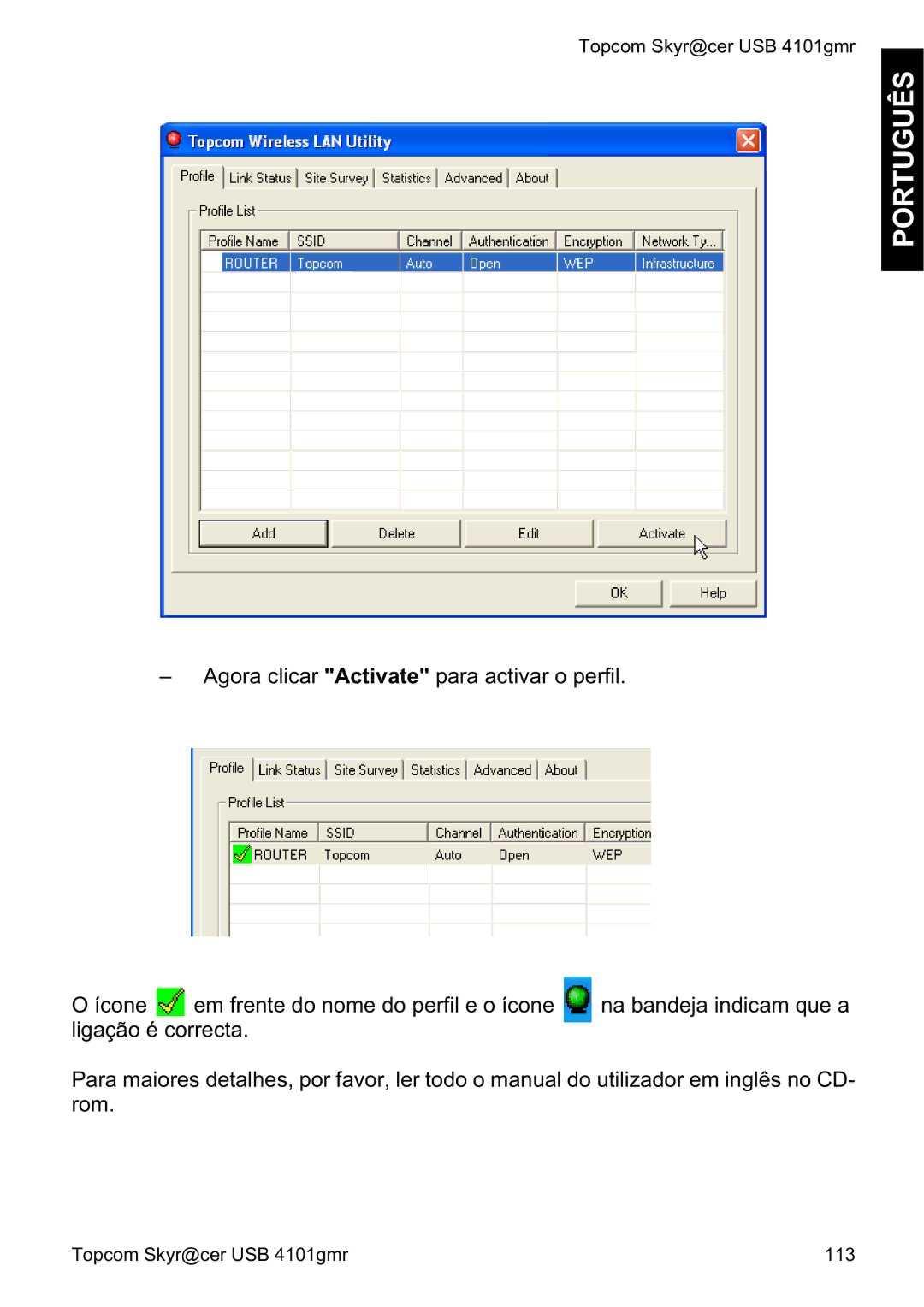 Topcom 4101GMR manual do utilizador Topcom Skyr@cer USB 4101gmr 113 