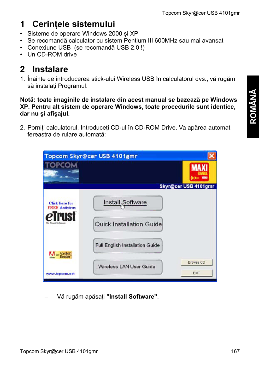 Topcom 4101GMR manual do utilizador CerinĠele sistemului, Instalare, Română 