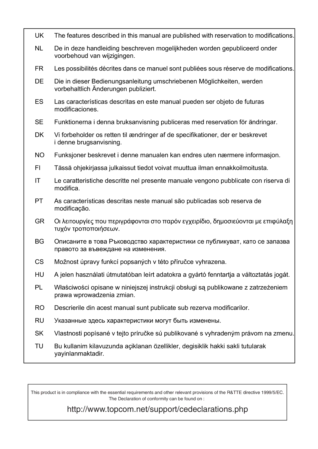 Topcom 4101GMR manual do utilizador Voorbehoud van wijzigingen 