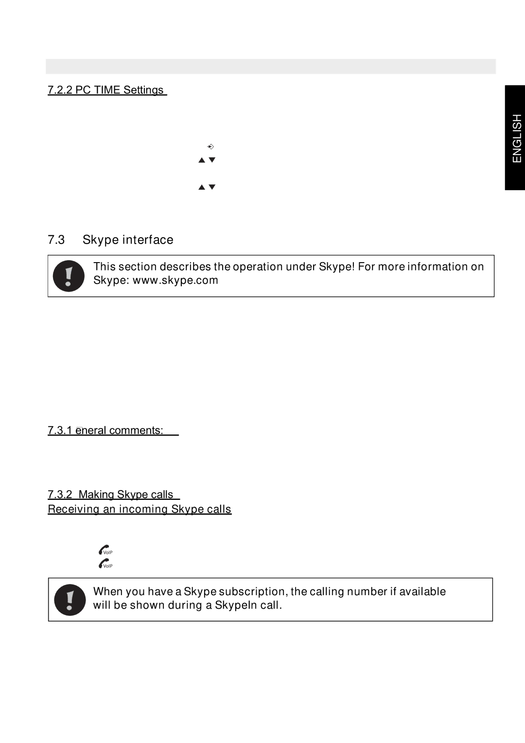 Topcom 4812 USB VOIP manual Skype interface, PC Time Settings, General comments 