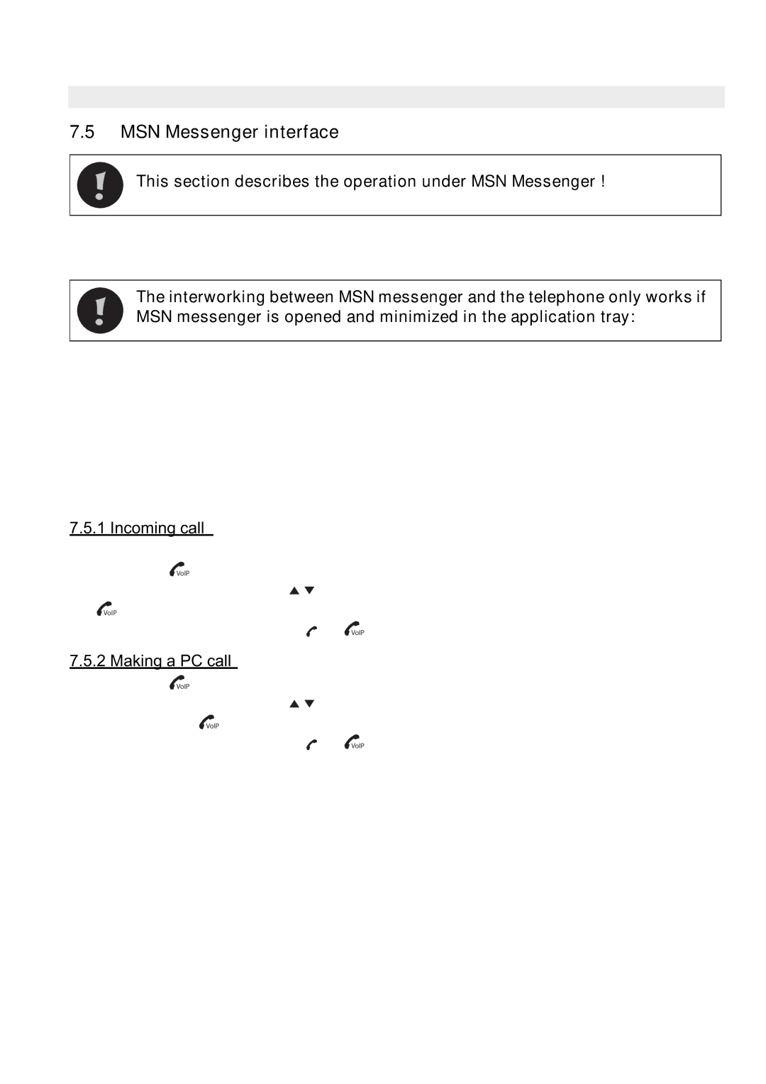 Topcom 4812 USB VOIP manual MSN Messenger interface, This section describes the operation under MSN Messenger 