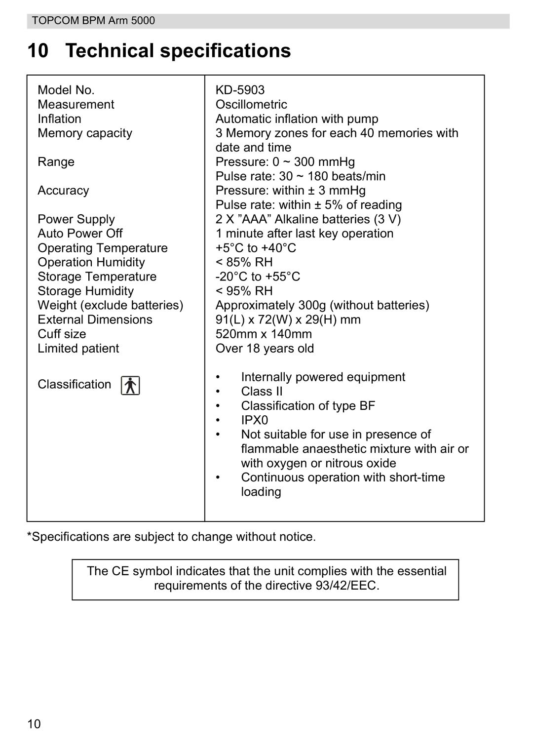 Topcom 5000 manual do utilizador Technical specifications 