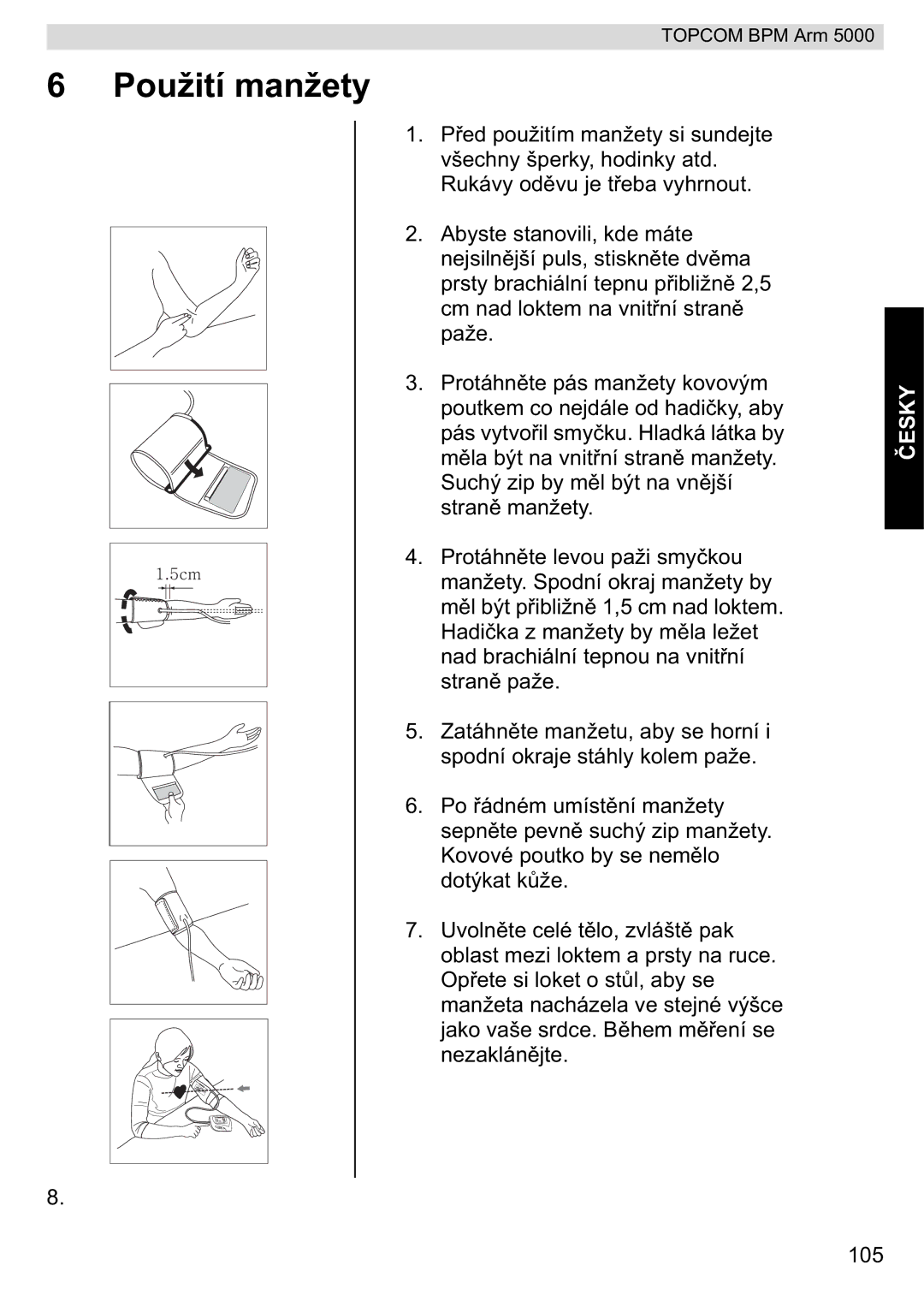 Topcom 5000 manual do utilizador Použití manžety 