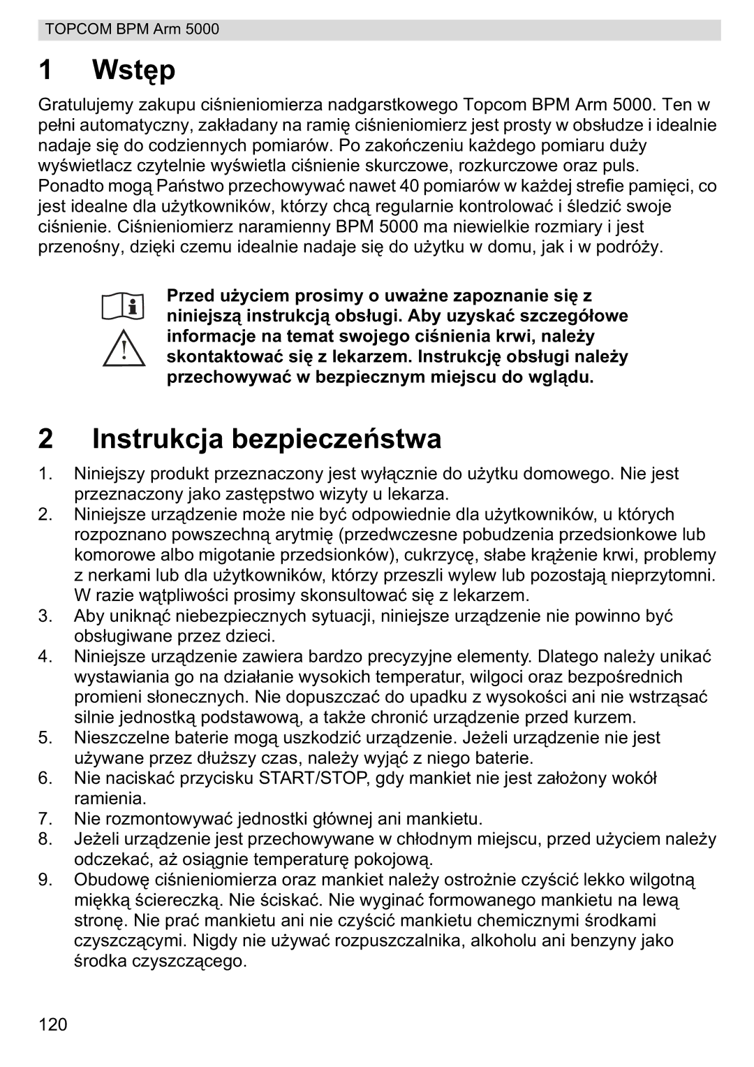 Topcom 5000 manual do utilizador Wstp, Instrukcja bezpiecze 