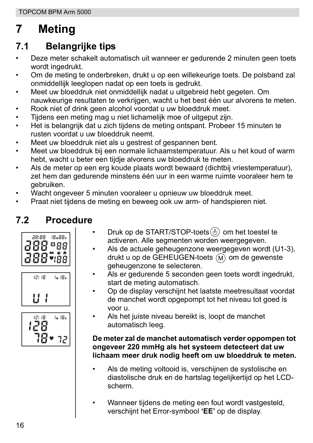 Topcom 5000 manual do utilizador Meting, Belangrijke tips 