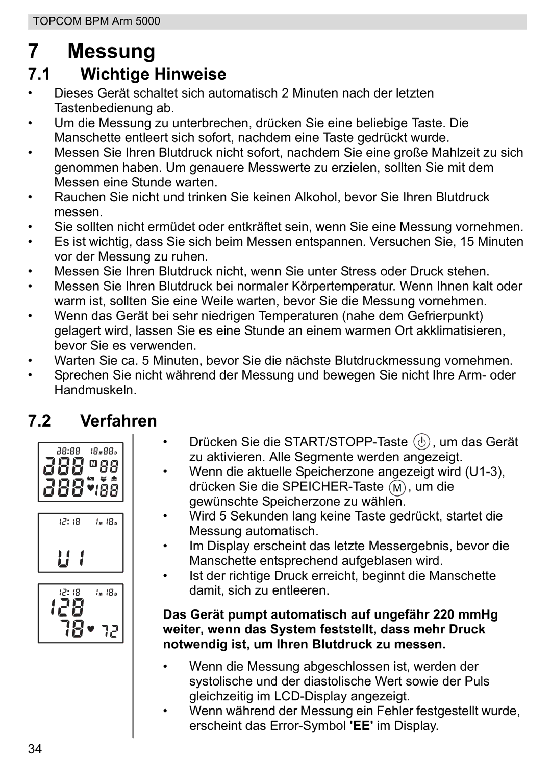 Topcom 5000 manual do utilizador Messung, Wichtige Hinweise, Verfahren 