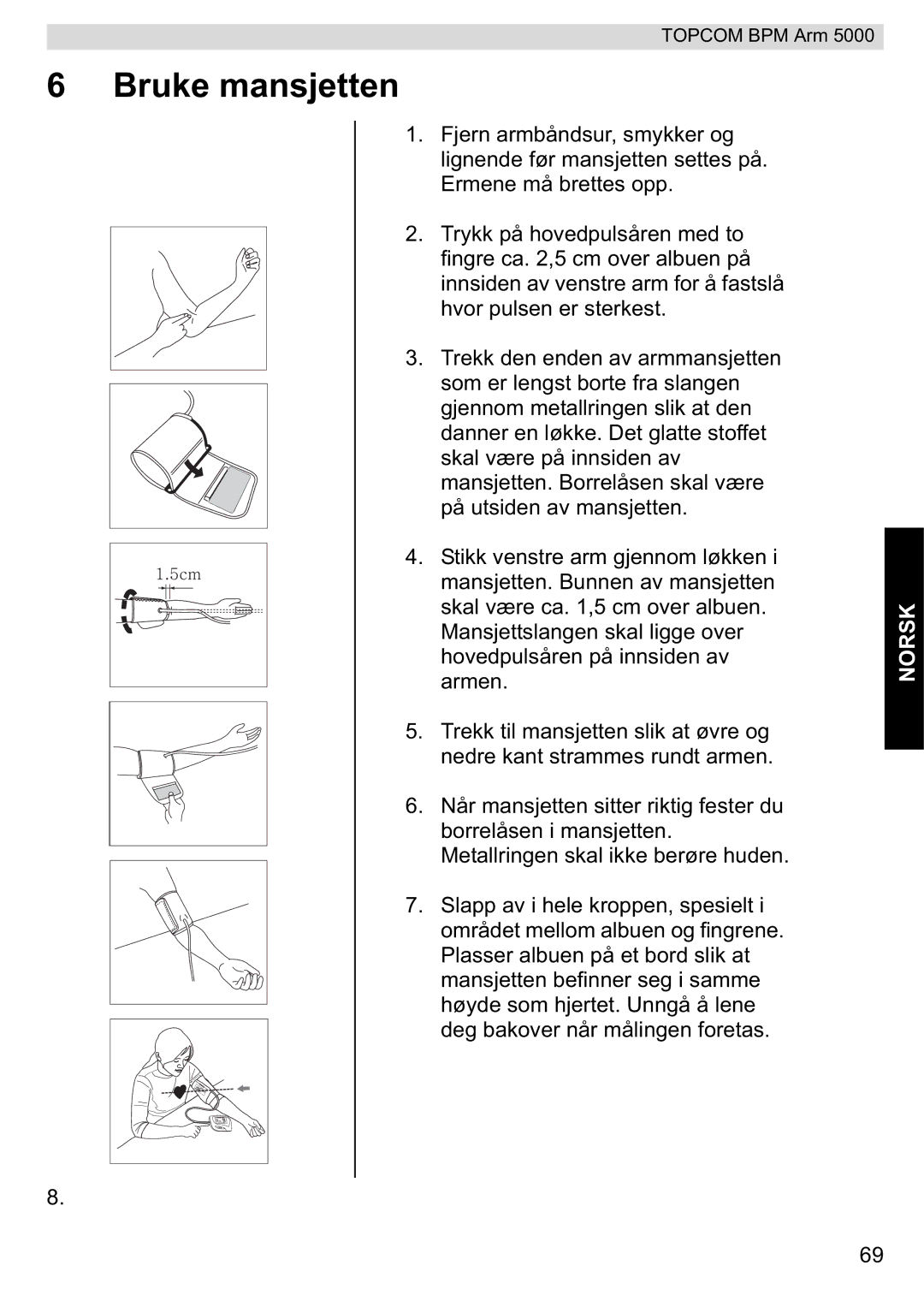 Topcom 5000 manual do utilizador Bruke mansjetten 