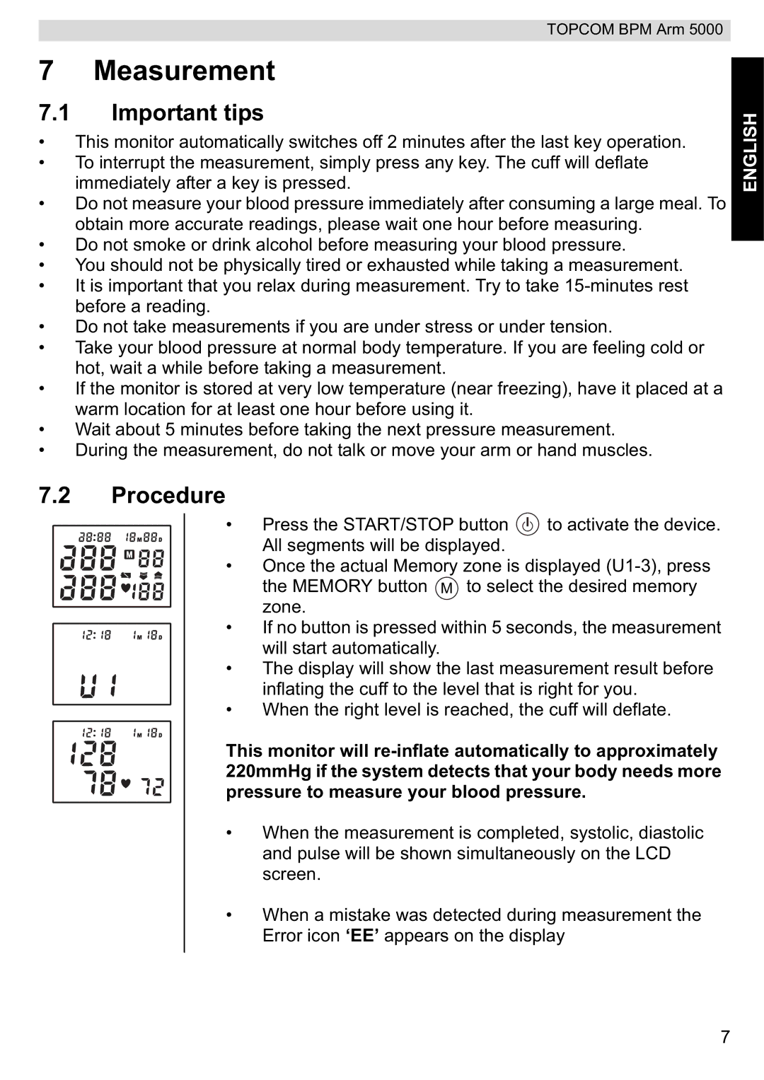 Topcom 5000 manual do utilizador Measurement, Important tips, Procedure 