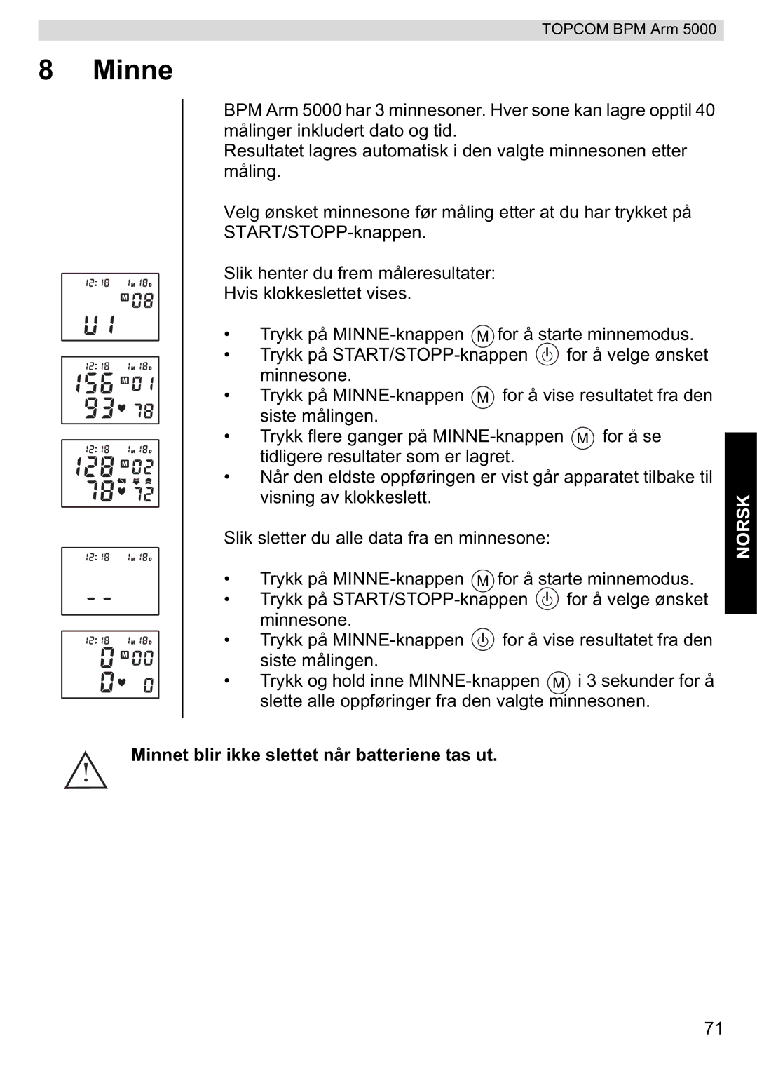 Topcom 5000 manual do utilizador Minnet blir ikke slettet når batteriene tas ut 