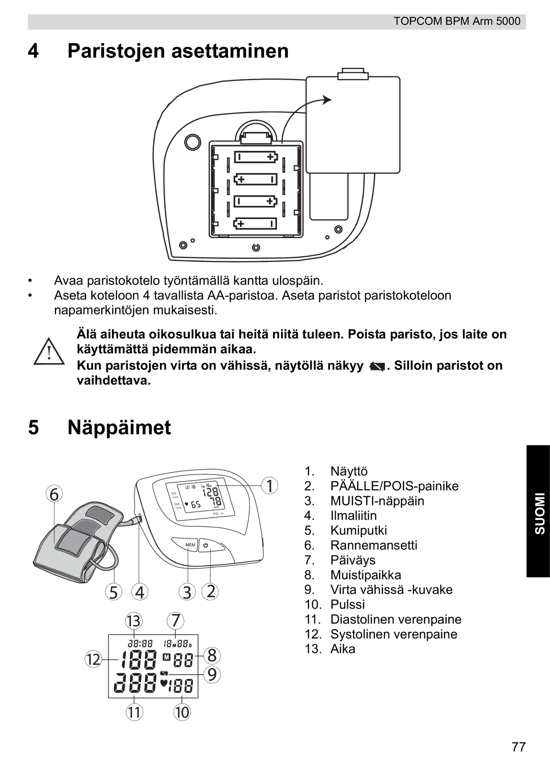 Topcom 5000 manual do utilizador Paristojen asettaminen, Näppäimet 