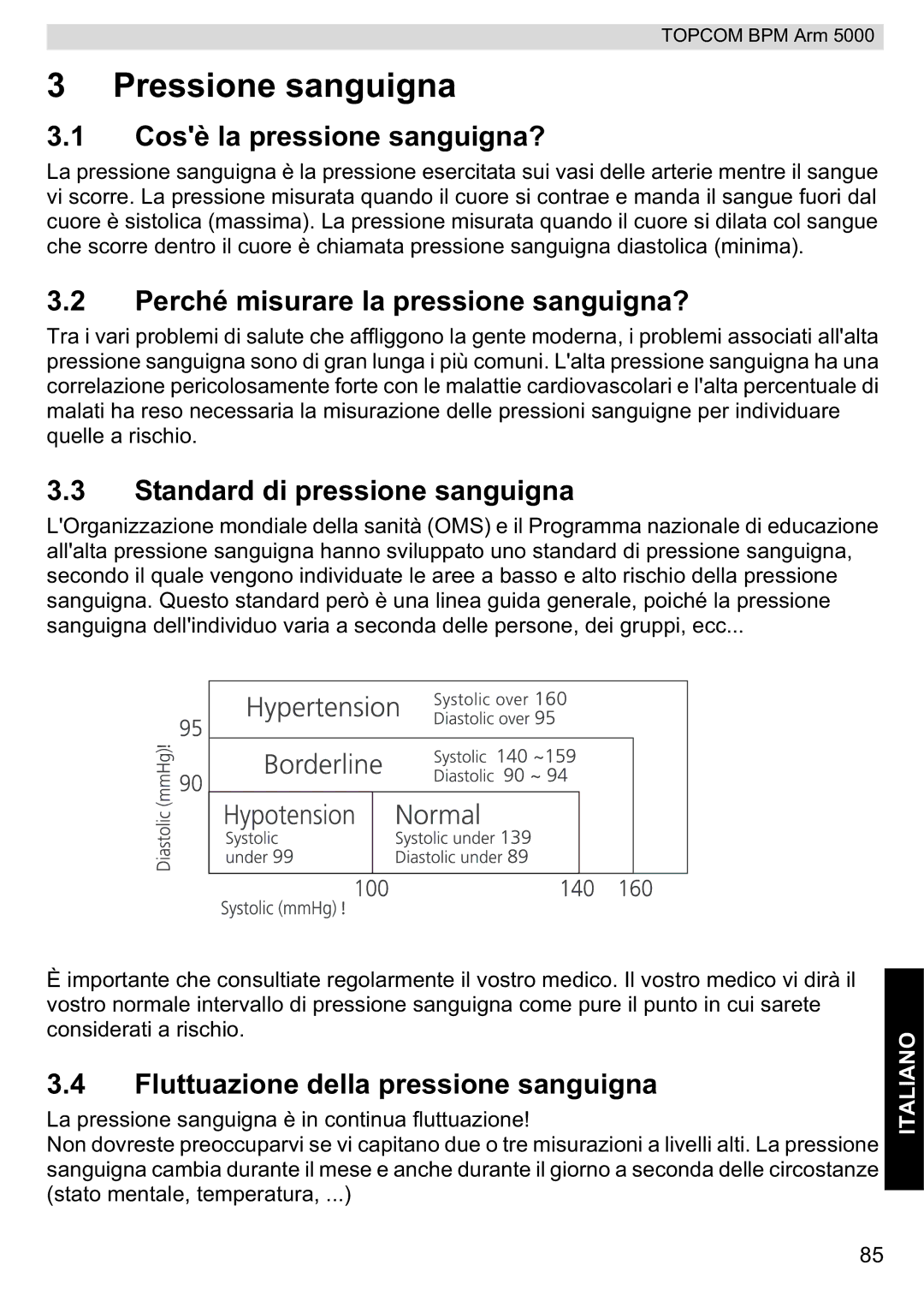 Topcom 5000 manual do utilizador Pressione sanguigna, Cosè la pressione sanguigna?, Perché misurare la pressione sanguigna? 