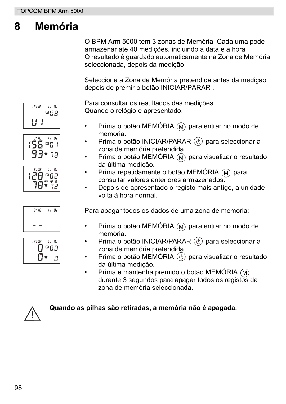 Topcom 5000 manual do utilizador Memória 