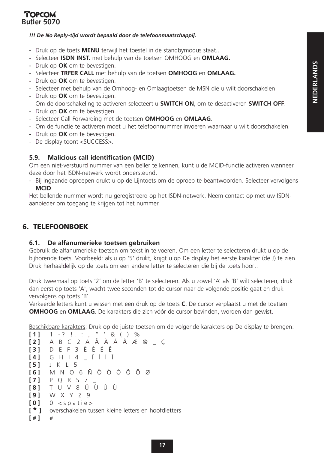 Topcom 5070 manual Telefoonboek 