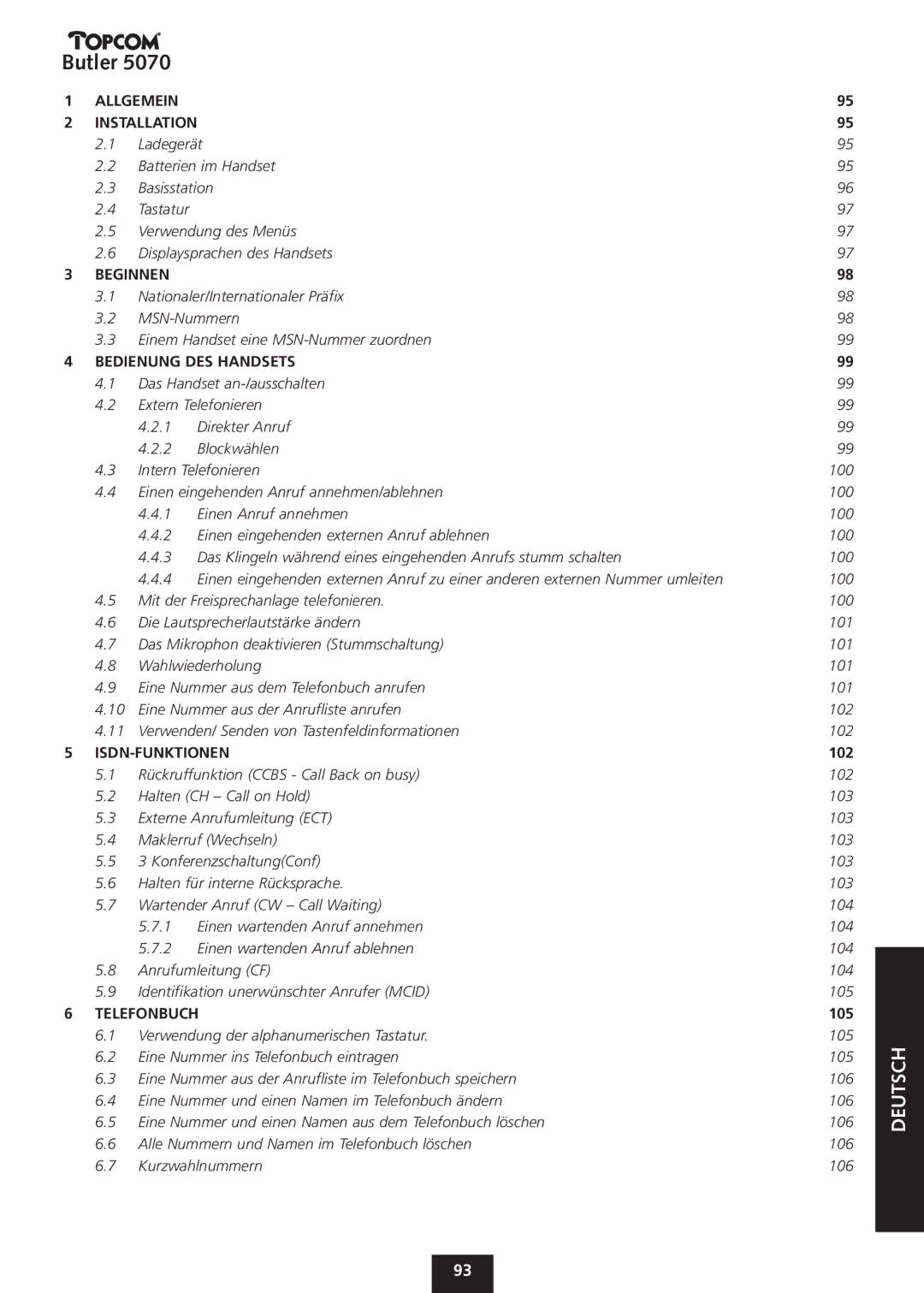 Topcom 5070 manual Beginnen 