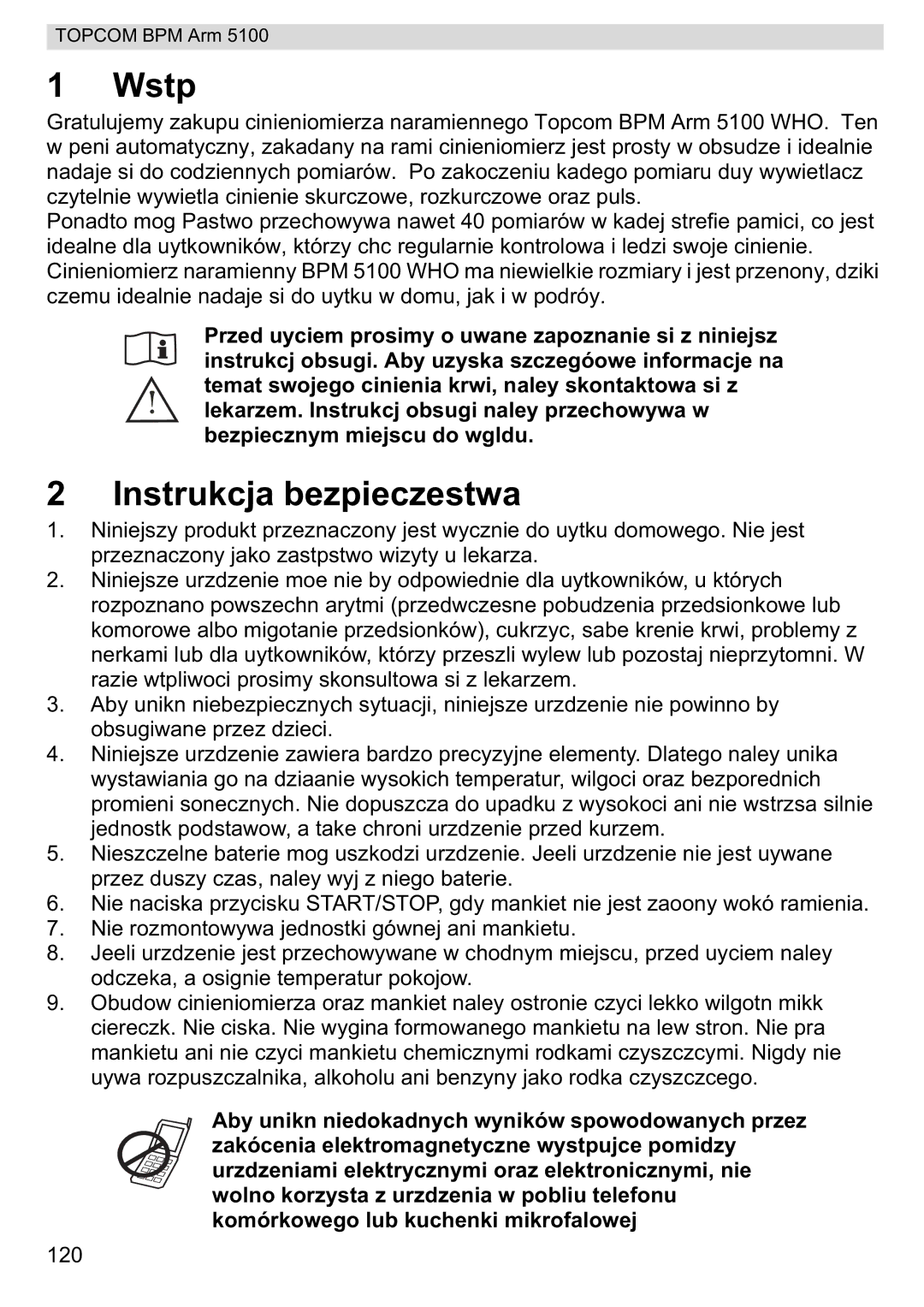 Topcom 5100 WHO manual do utilizador Wstp, Instrukcja bezpieczestwa 