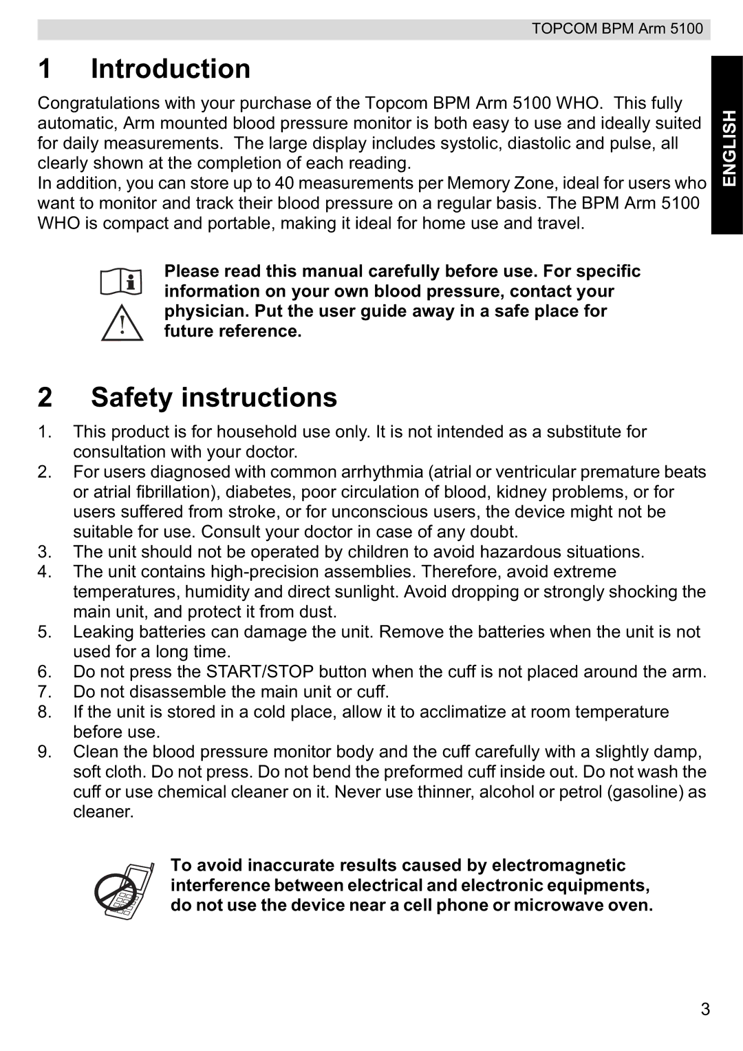 Topcom 5100 WHO manual do utilizador Introduction, Safety instructions 